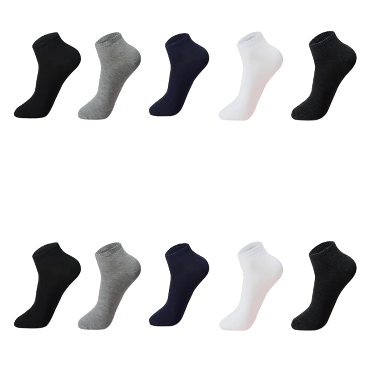Calcetines Tobilleros Hombre 10 pares/lote de calcetines for hombre, tallas grandes 42, 43, 44, 45, 46, 47, 48, informales, transpirables, negros y blancos, algodón