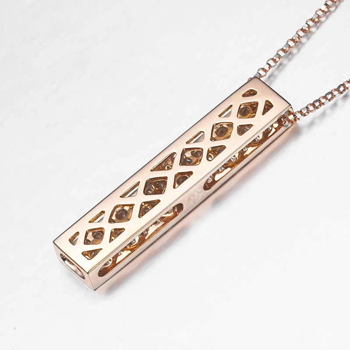 Collar de eslabones de cadena para mujer, collar rectangular con diamante creado en forma redonda, oro rosa de 9 quilates, 14 y 18 quilates