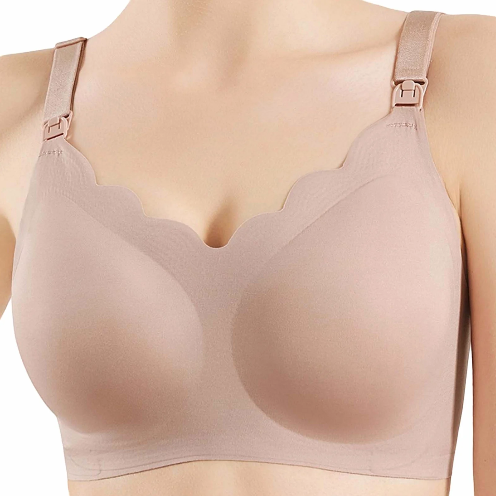 Sujetador De Lactancia Ondulado for Mujer Soporte Maternidad Sin Costuras Bralette Inalámbrico for Dormir Durante El Embarazo, Rosa Claro, L