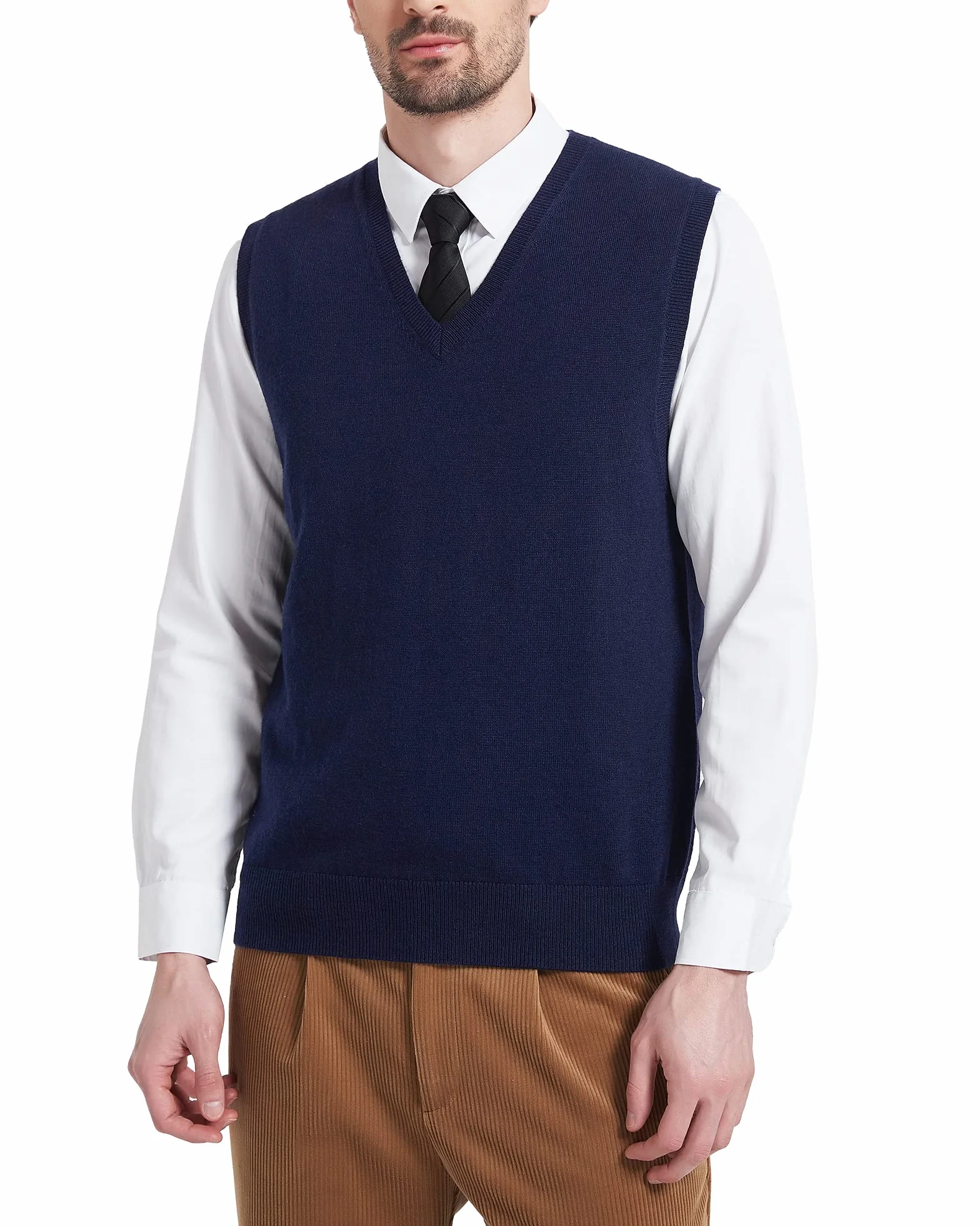 Kallspin Chalecos de Lana Mixta para Hombre Corte Relajado Cuello en V Jersey sin Mangas