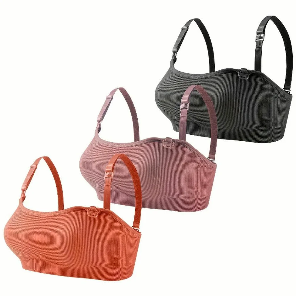 ZBDP - Juego de 3 piezas de ropa interior transpirable para lactancia y maternidad, copa completa, sin varillas, cómodo, brasier para lactancia