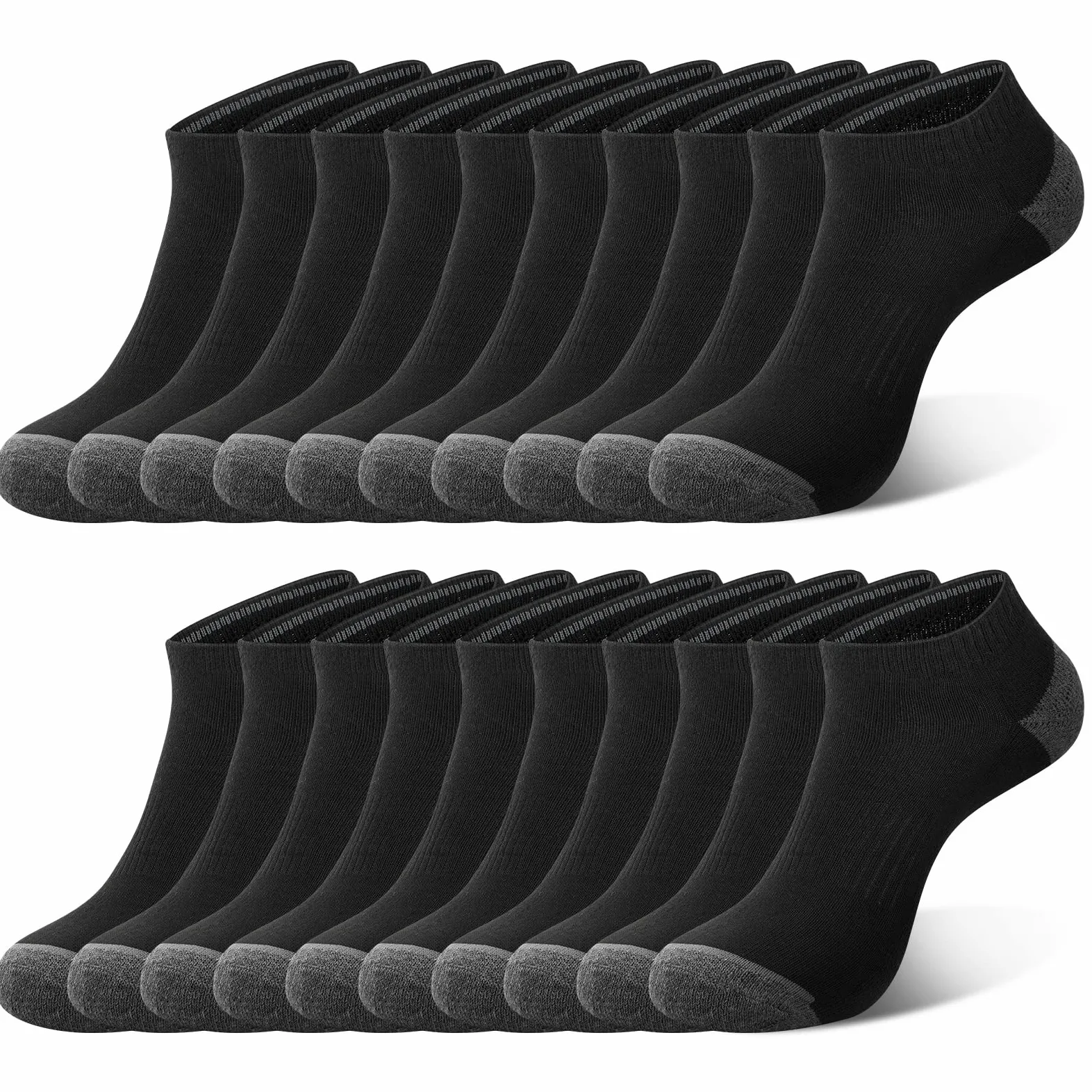 COOVAN Paquete de 10 calcetines de corte bajo para hombre, con cojín atlético, calcetines casuales