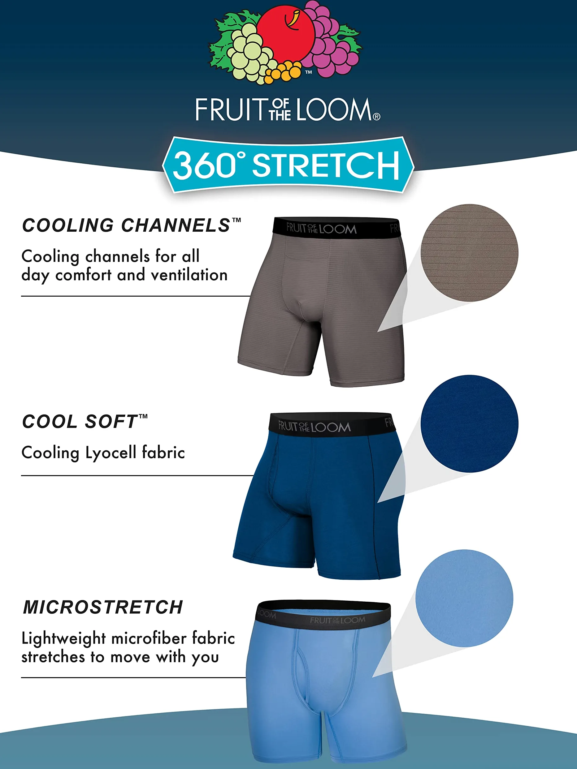 Fruit of the Loom Calzoncillos Tipo Bóxer Elásticos 360 (Secado Rápido Y Absorben La Humedad) Ropa Interior de Hombres Hombre (Pack de 3)