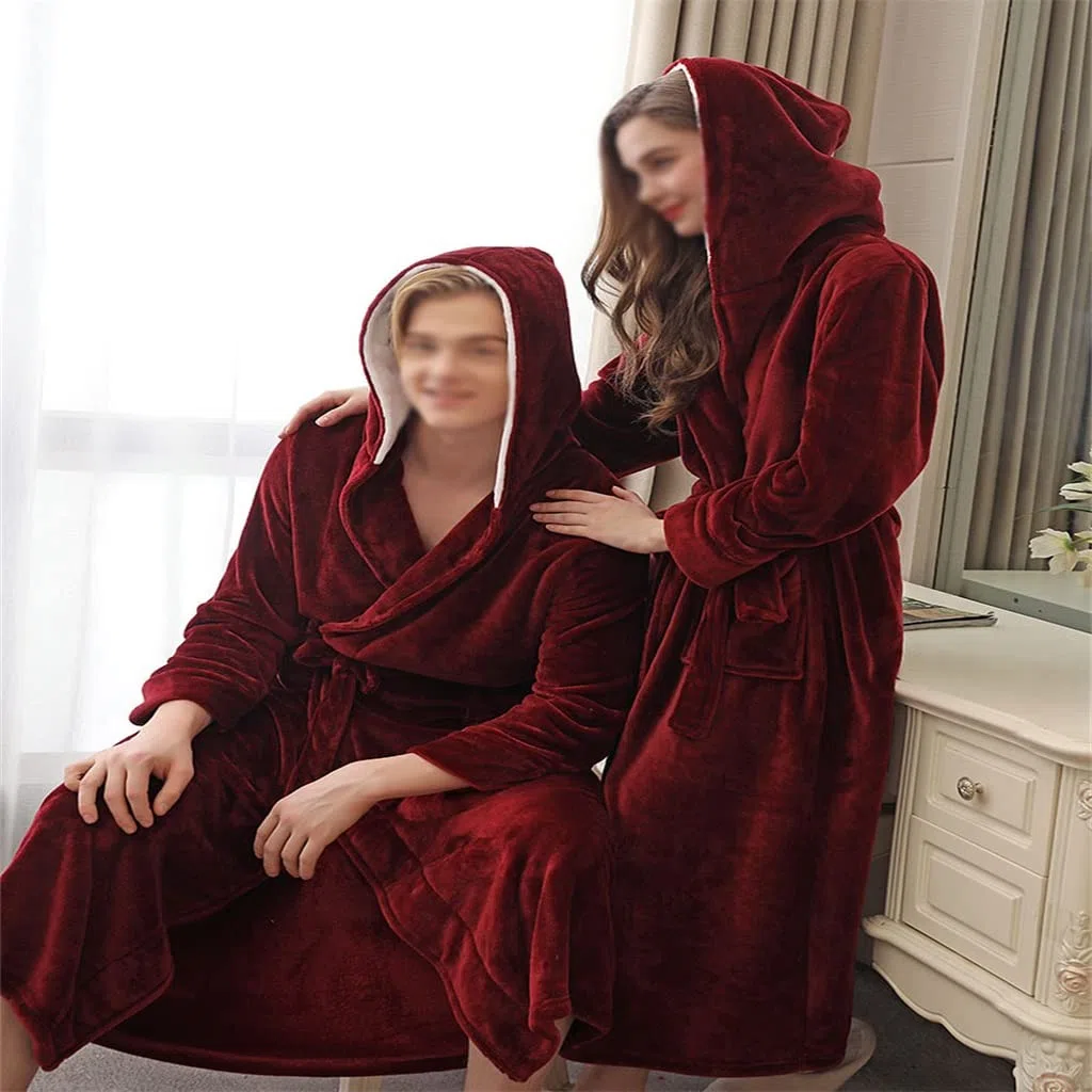 Hombres Invierno Mujeres con Capucha Larga Pareja Ropa cálida Batas Tallas Grandes Boda Ropa de Dormir for los Amantes(3XL Code)