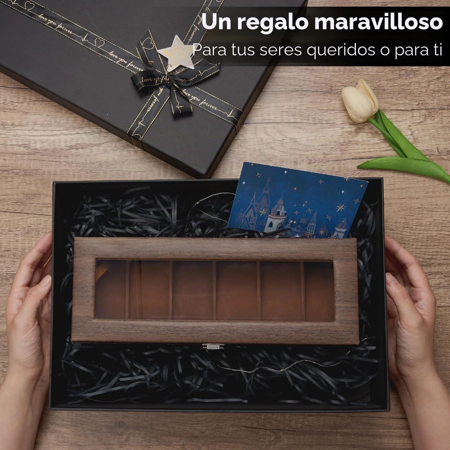 Ohuhu Caja Relojes con 6 Compartimentos, Caja para Relojes con Tapa de Cristal y Cojín Extraíble,Regalo para Cumpleaños Día del Padre Navidad