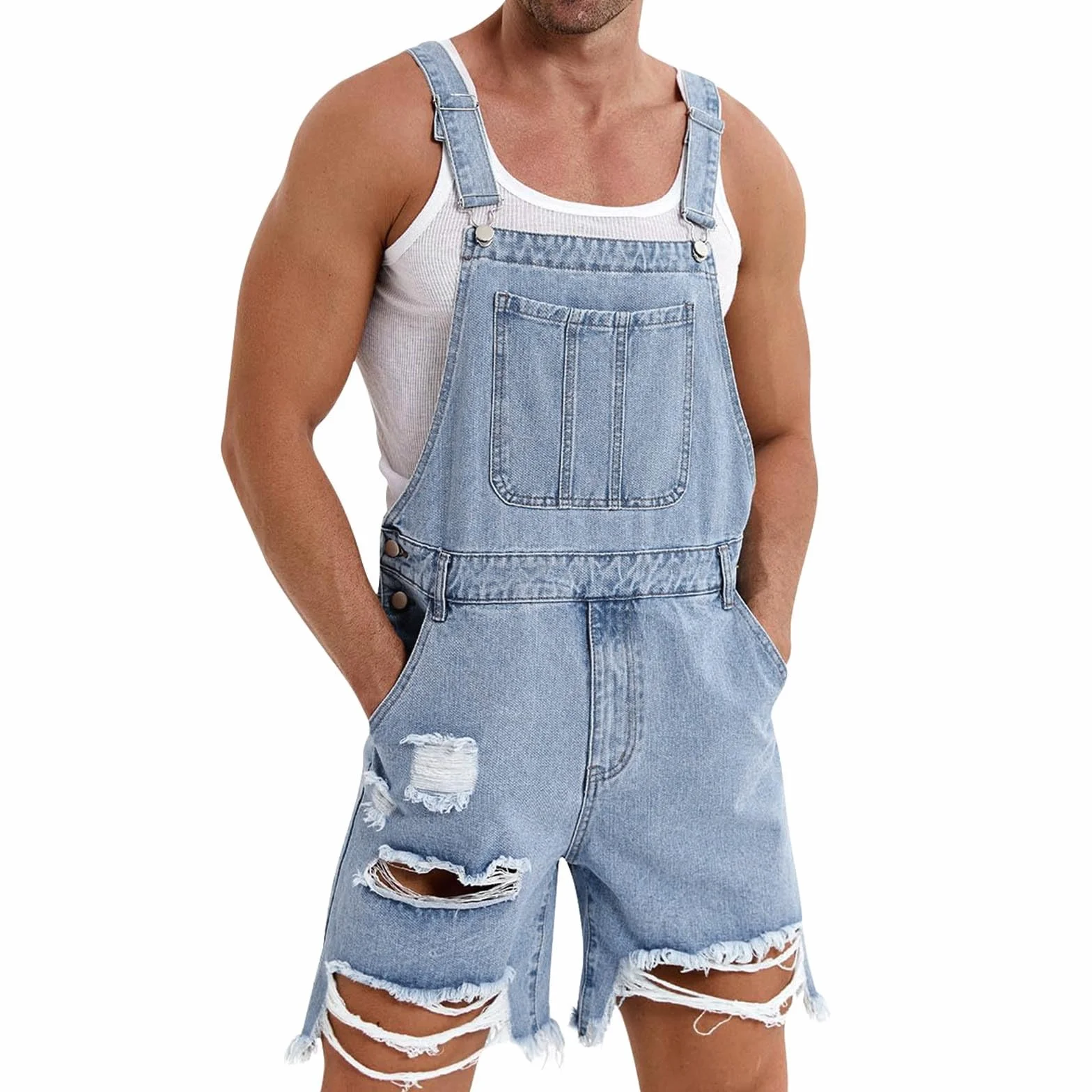 HAOLEI Peto Vaquero Hombre, Mono Vaquero Corto Jumpsuit Bolsillos Casual Mezclilla