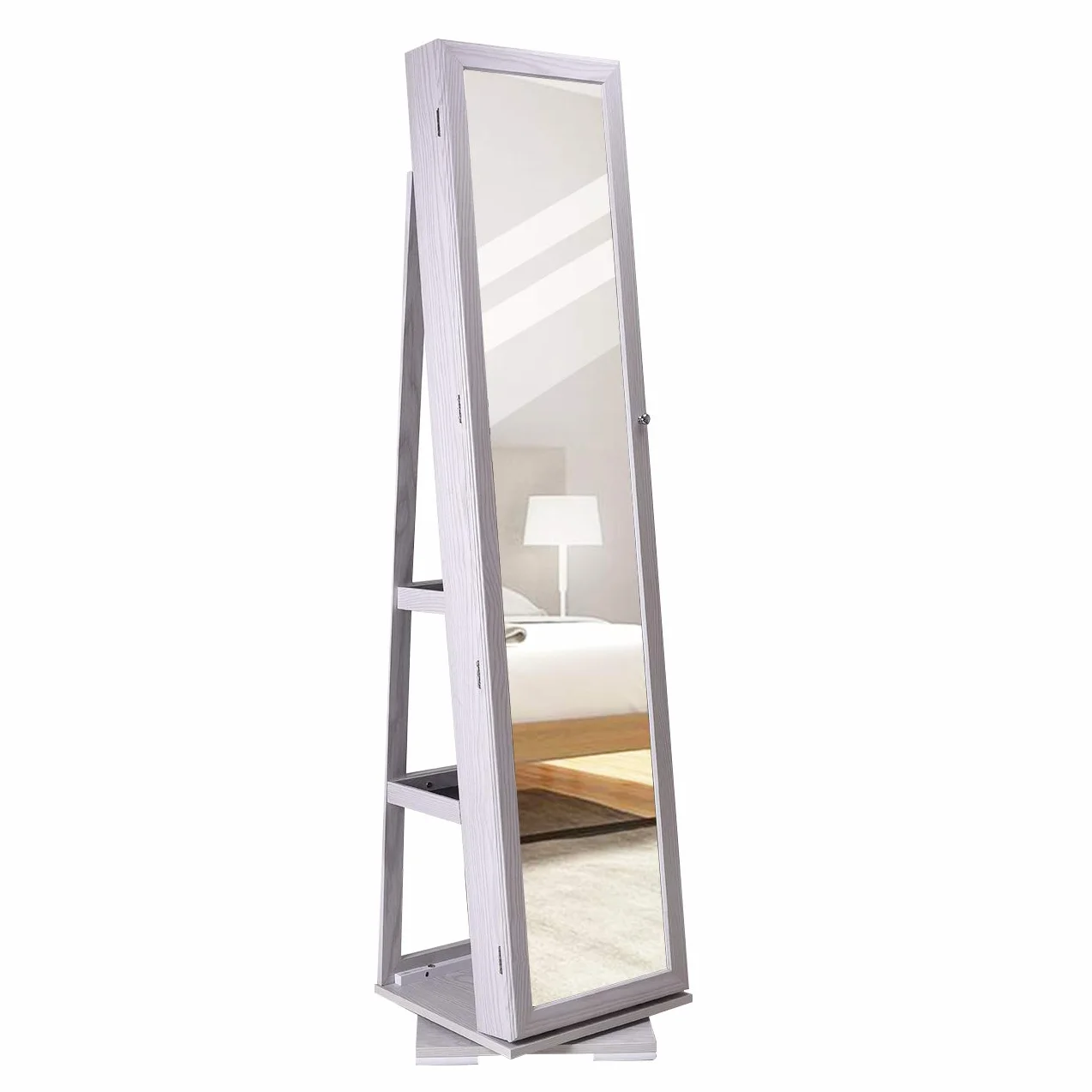 soges Armario Tocador con Espejo de Pie - Compartimento con Llave, 160 cm Altura, 360° Giratorio • Ideal para Joyas, Cosméticos y Bolsos • Perfecto para Dormitorio y Vestidor, Blanco