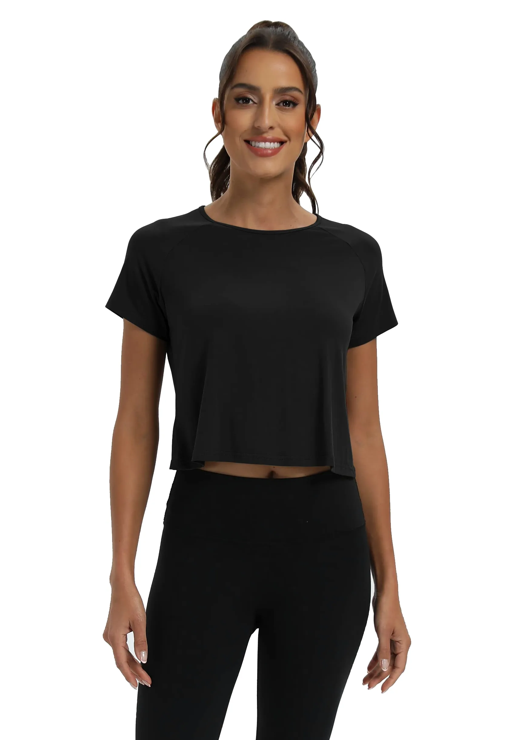 Mippo Camisetas de entrenamiento para mujer, recortadas con espalda dividida, atléticas, gimnasio, ejercicio, ajuste holgado
