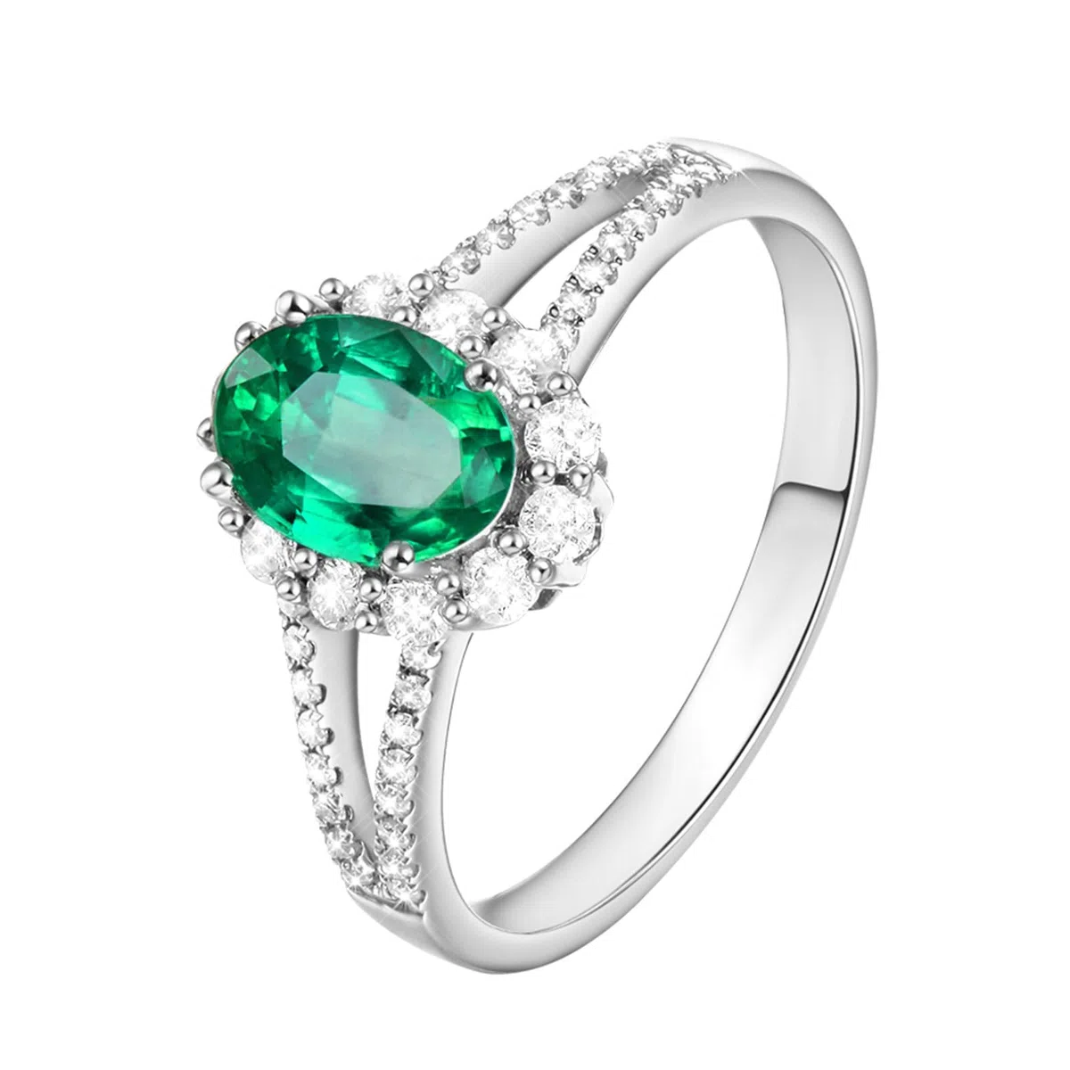 Anillo de compromiso para mujer de platino, anillos de promesa de boda con esmeralda ovalada de 1 ct y moissanita 0,39 quilates, tamaño H 1/2-V 1/2, 61 (19.4), Platino, Esmeralda sintética