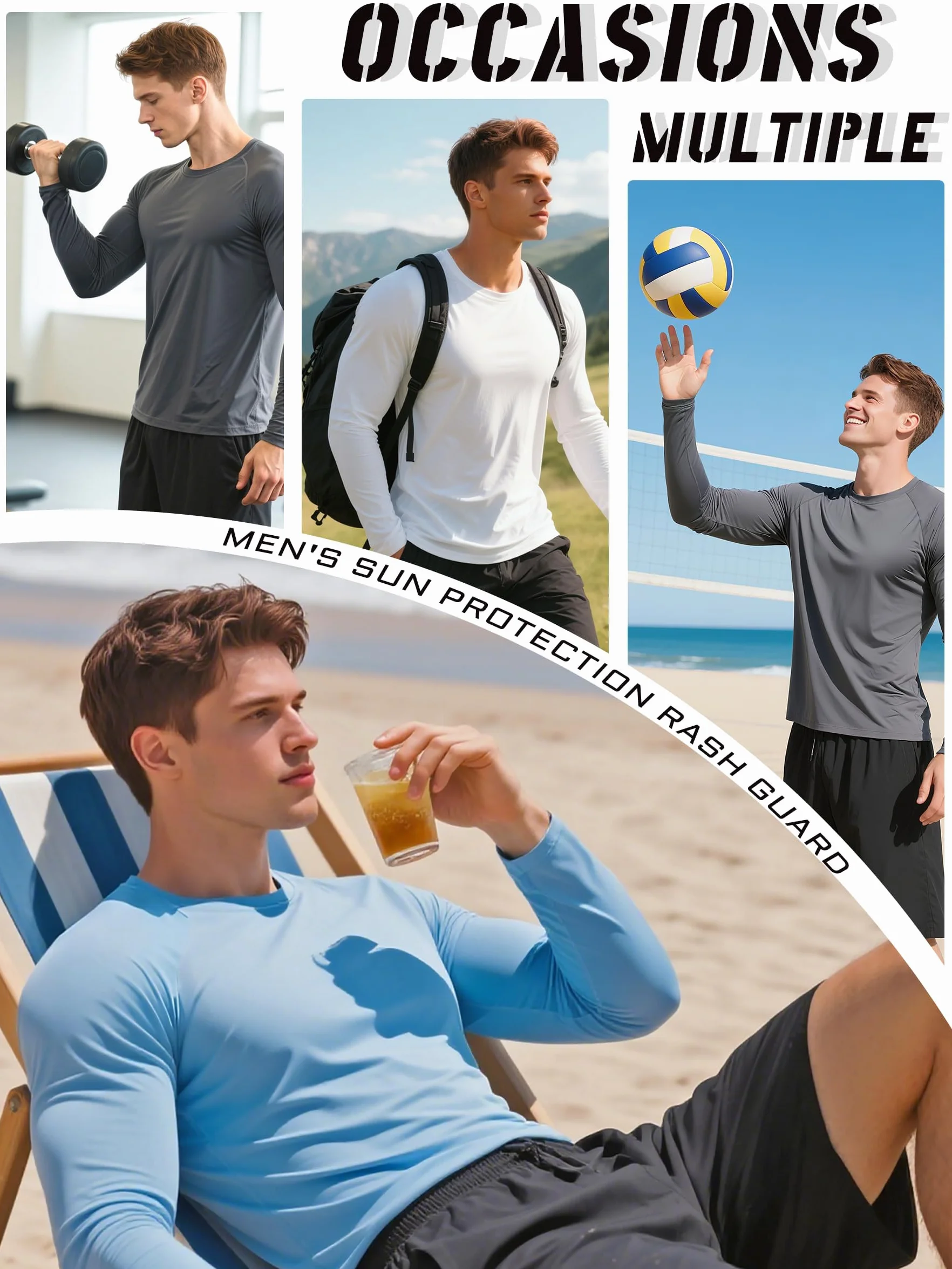KEFITEVD Camiseta Casual de Manga Larga para Hombre Primavera Verano Camisetas Ligeras y Cómodas