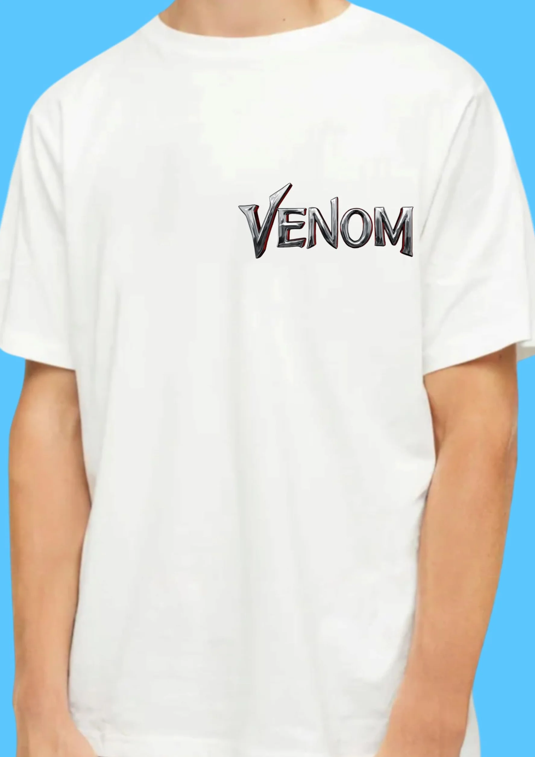 Uniplanet Store Camiseta de mezcla de algodón blanco para niños, cuello redondo, media manga, ajuste regular con estampado Venom Anime en la espalda, elegante camiseta casual para jóvenes fanáticos
