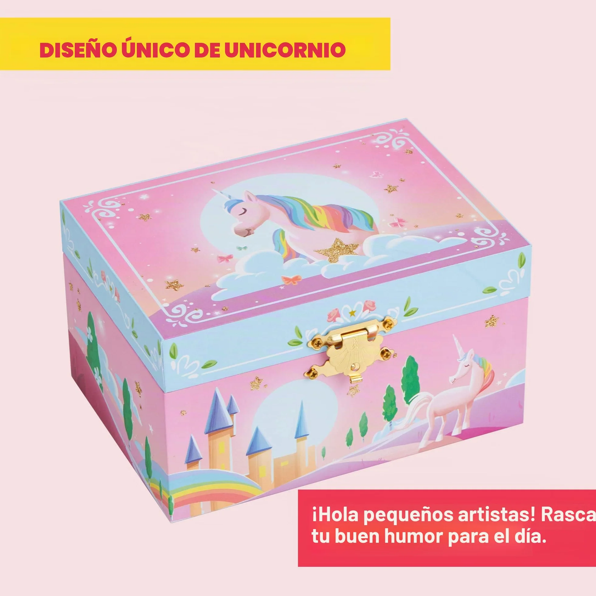 JOYIN Joyero musical de unicornio con espejo estrella, pulsera y calcomanías