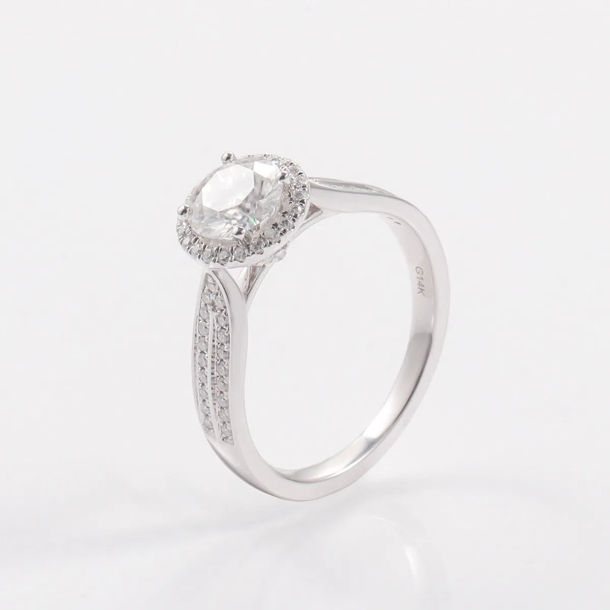 Anillo de mujer de oro blanco 375/585/750 de oro auténtico, anillos de compromiso, anillos de boda grabados con Moissanite 2ct D Color VVS1 anillo Halo Gold 9K/14K/18K para mujeres
