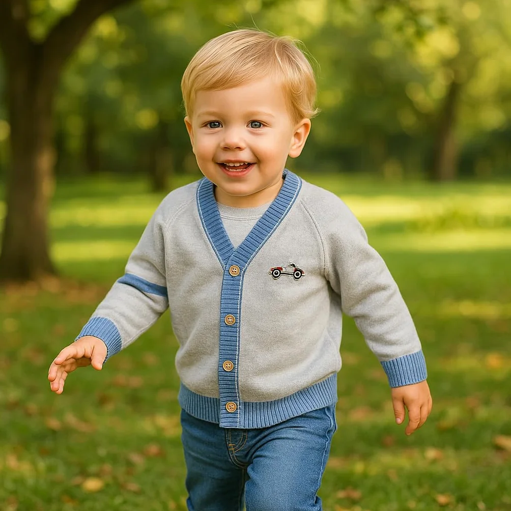 Chaqueta de manga larga para niños (cuello en pico) para niños pequeños con botones de punto para otoño e invierno