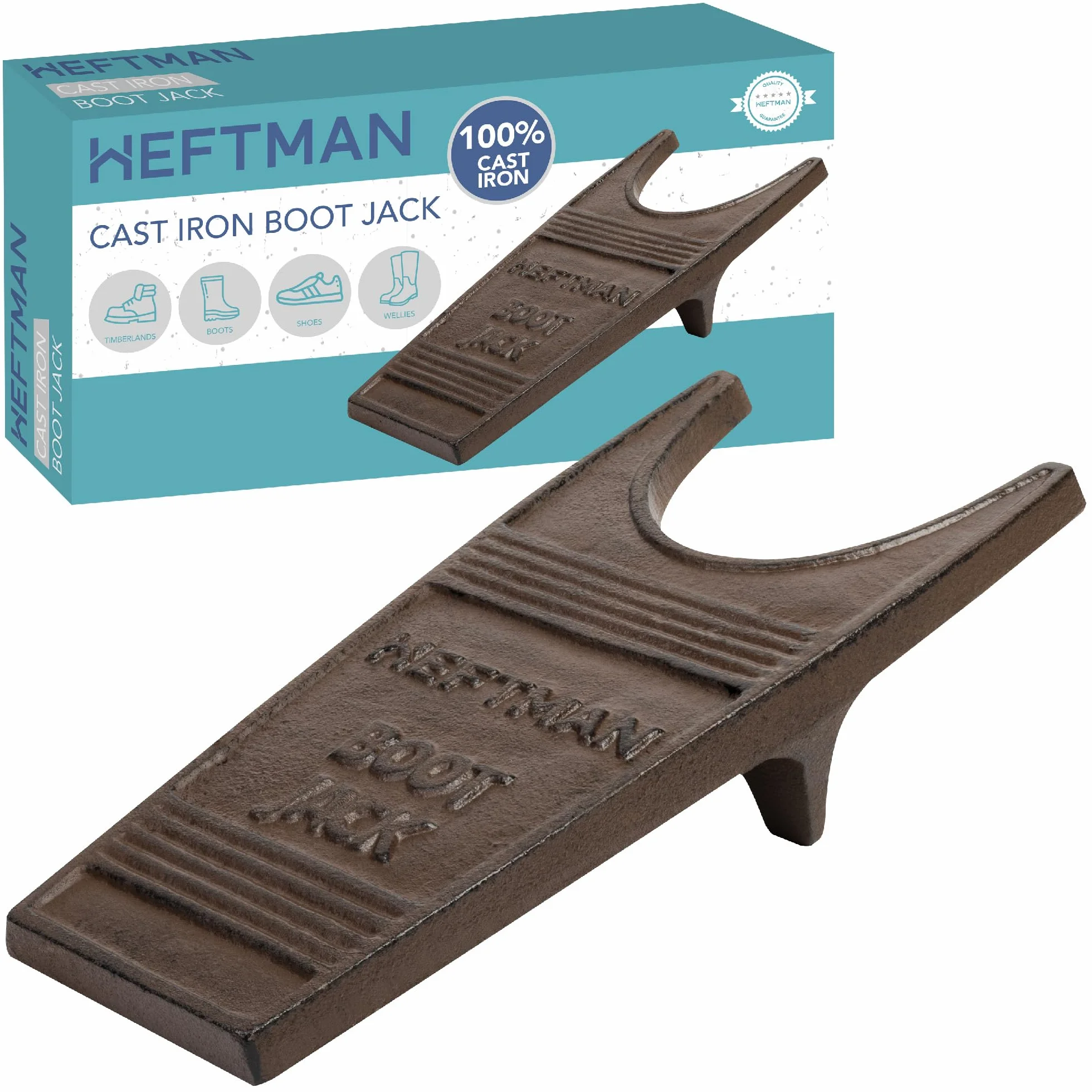 HEFTMAN Sacabotas de Hierro Fundido - Resistente, Rústico Removedor de Botas de Agua - Descalzador de Botas Resistente a la Corrosión (1 kg)