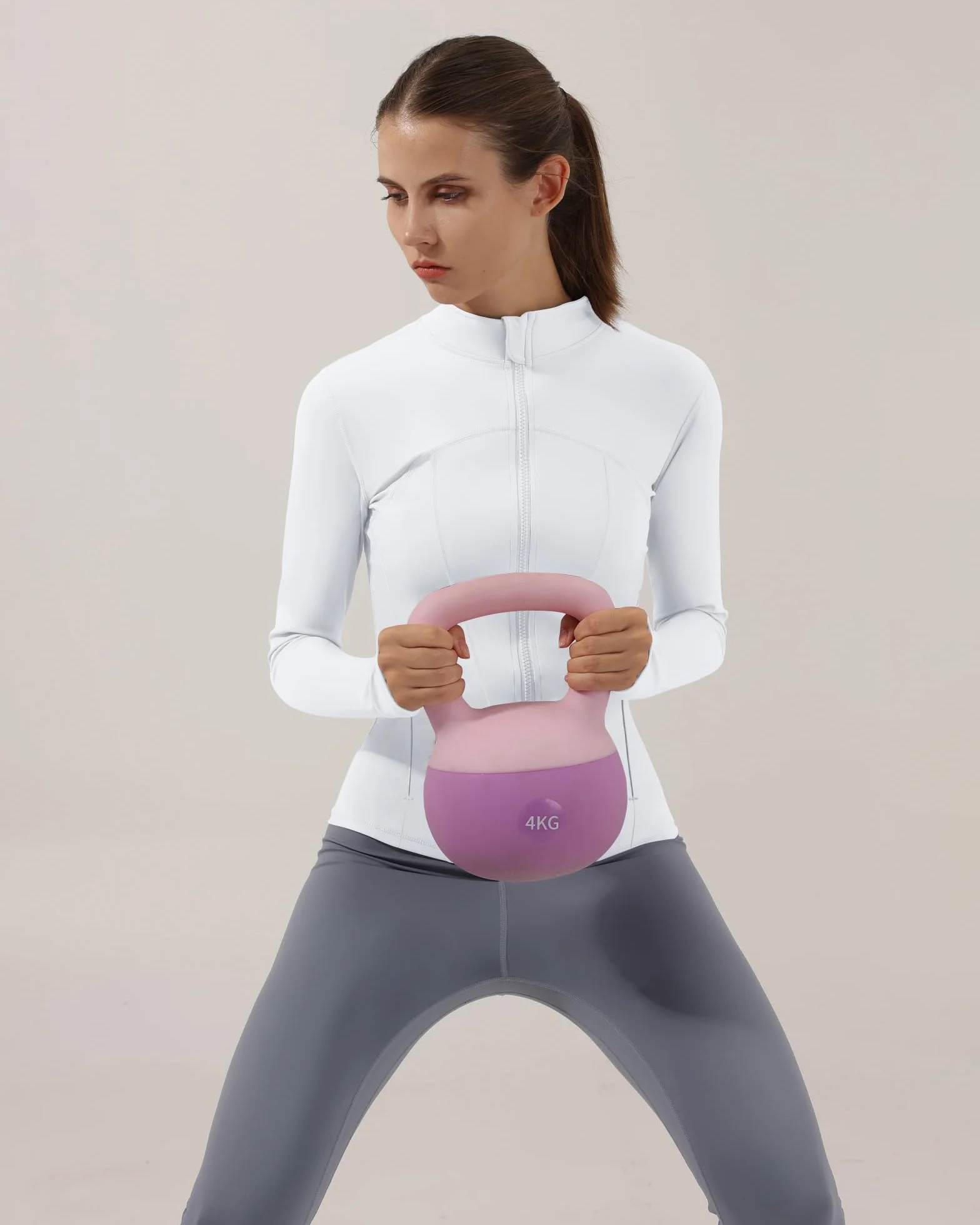Locachy Chaqueta deportiva ajustada con cremallera completa para mujer, con bolsillos