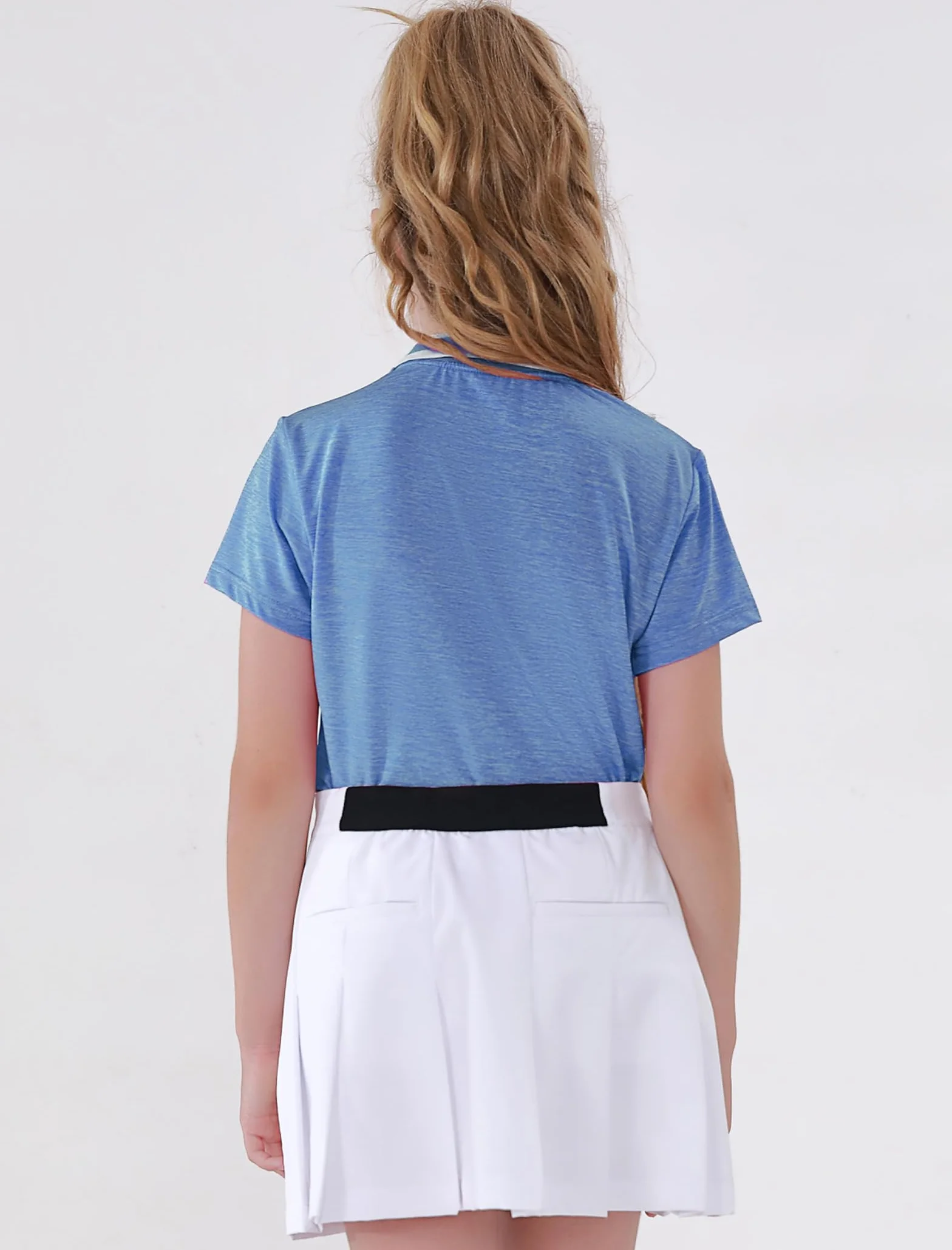 EXARUS Polo de golf para niñas, sin mangas, cuello en V, camiseta sin mangas para equitación, UPF 50+, ropa de golf de secado rápido