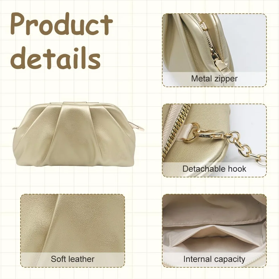 Pahajim Bolsos de Fiesta Clutch Bolso de Mano para Mujer PU Piel con Cadena Desmontable Bolsos Ceremonia Bandolera para Bodas, Cenas, Eventos