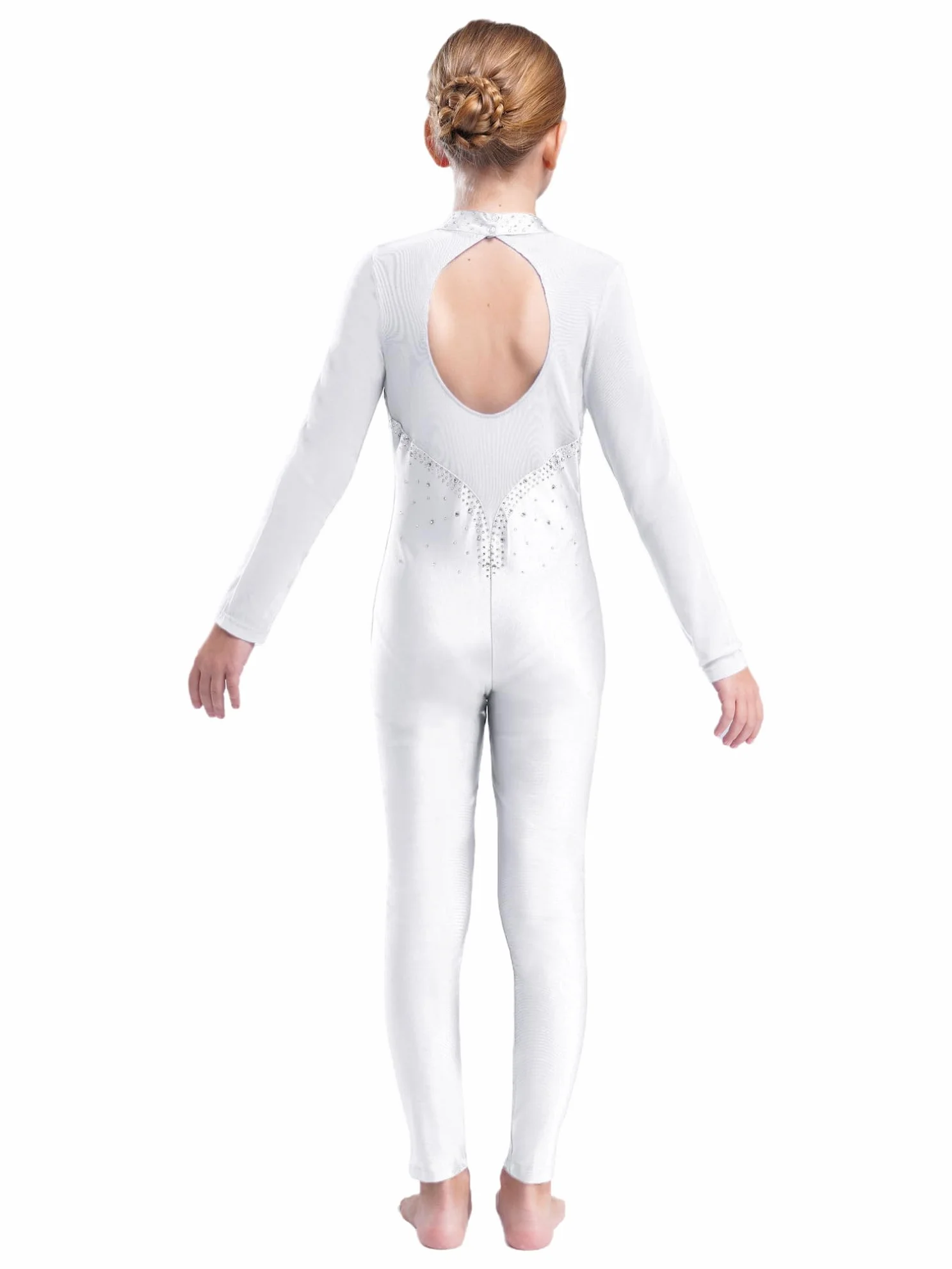 JEATHA Maillot de Danza Ballet para Niña Manga Larga con Pedrería Brillante Leotardo Gimnasia Rítmica Patinaje Elástico Mono de Deportivo Fitness Yoga