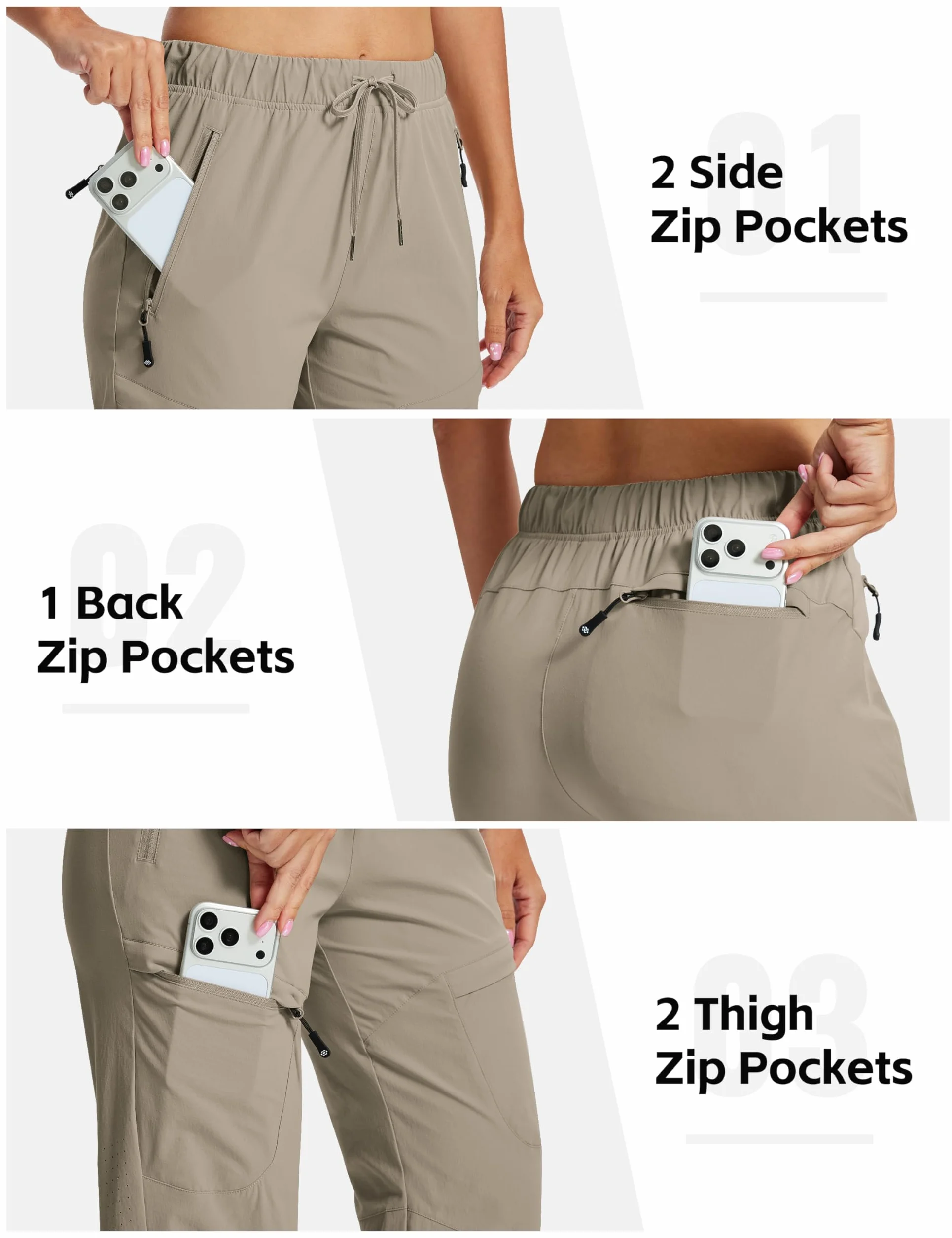 Pantalones Trekking Mujer Cargo Senderismo Impermeable Transpirable 5 Bolsillos