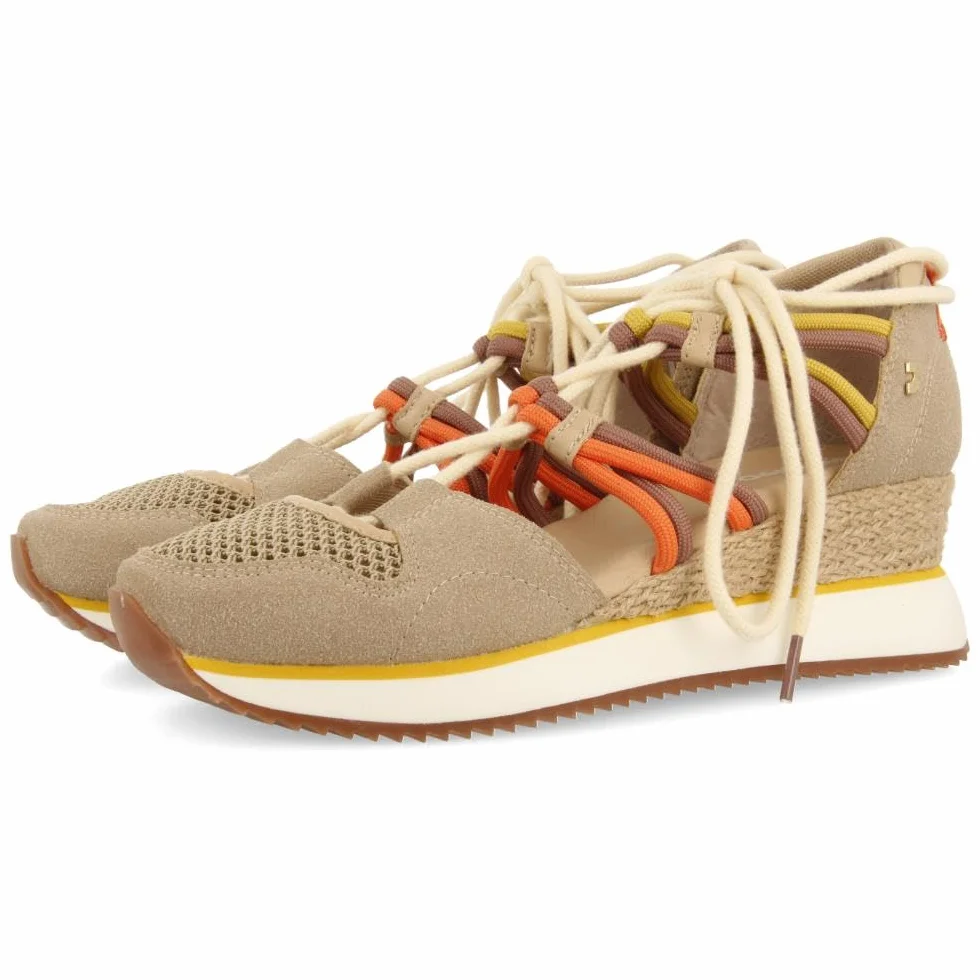Sneakers Abiertos Beige Tipo Espadrille con CUÑA para Mujer IONA