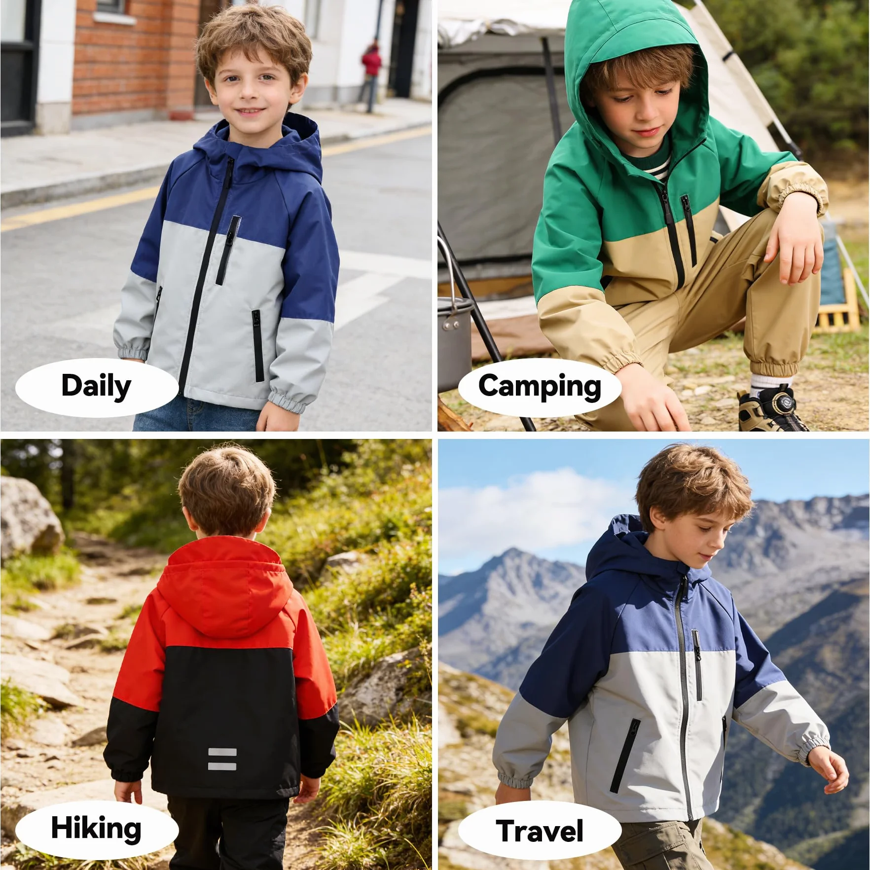 Chaqueta Impermeable para Niños, Cortavientos Abrigo Reflectante Ligera Chaqueta de Lluvia Primavera Otoño 5-13 Años