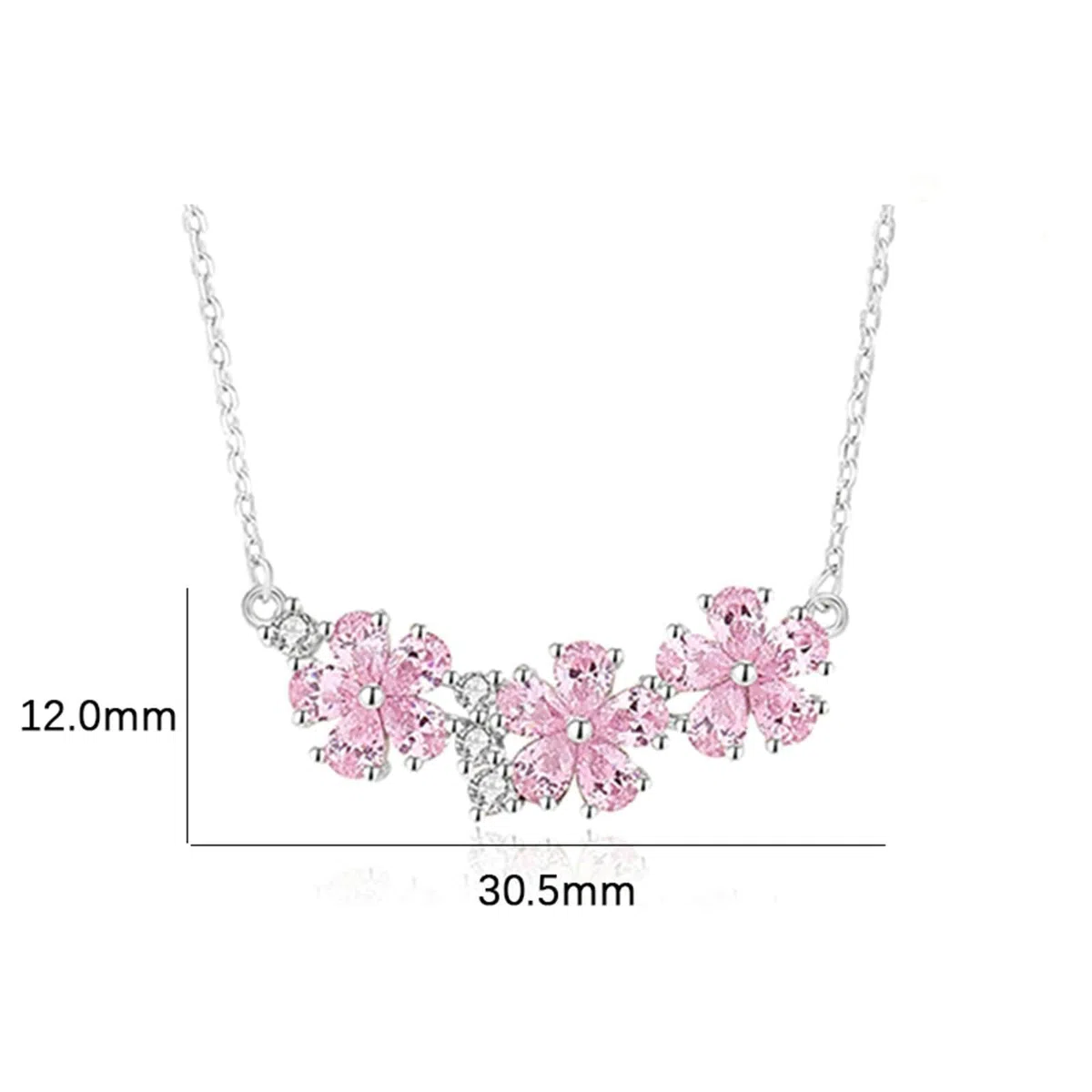 Collar de platino con colgante para mujer, colgante de flores con zafiro rosa y moissanita, collar de boda, cadena de oro blanco, 45 cm