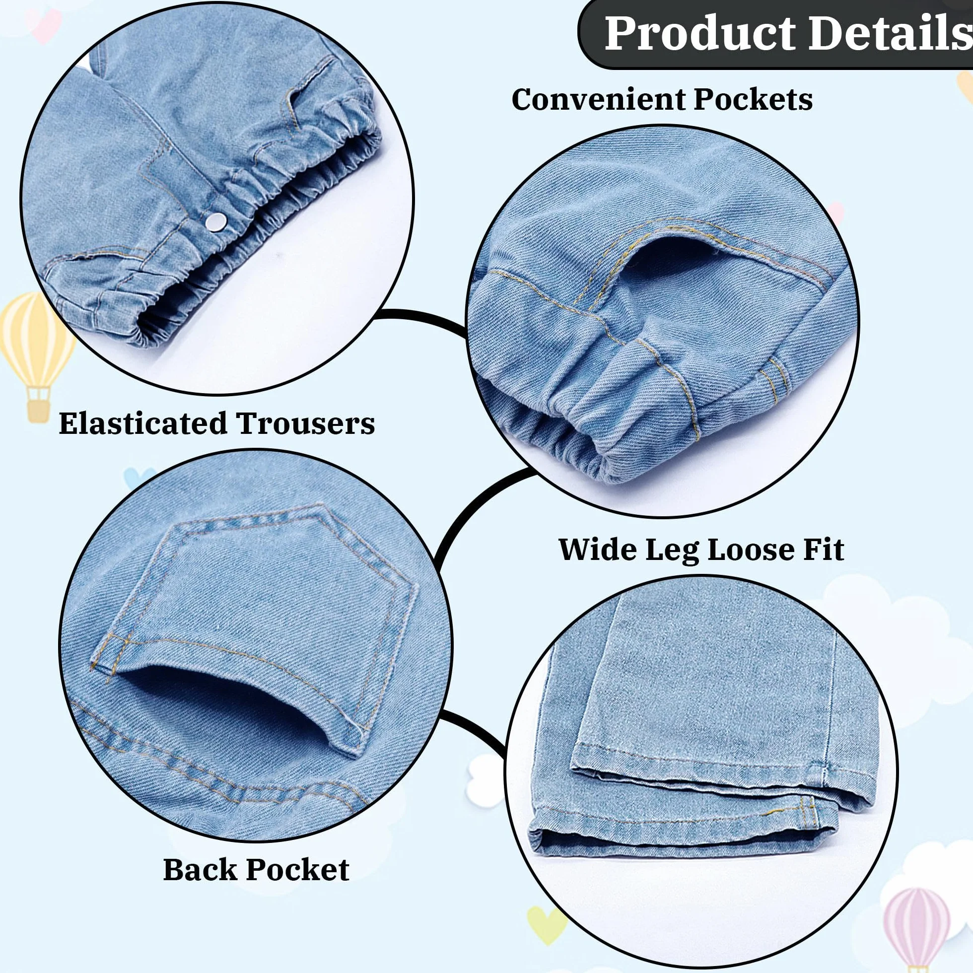 Jeans para Niñas Baggy Pierna Ancha Vaqueros Largos Stretch Denim Pantalones con Cintura Elástica Casuales Holgados Azul Pants con Bolsillos Moda Streetwear para Infantil 6-14 años