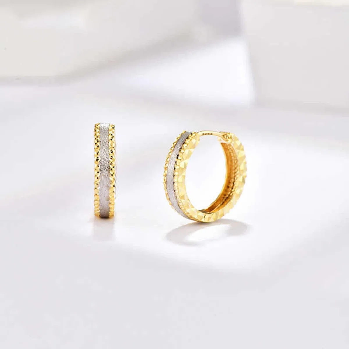Pendientes de Mujer Oro Amarillo 9K / 14K / 18Kt, Redondo Bicolor, Pendientes Boda de Aro de Mujer Oro Plata