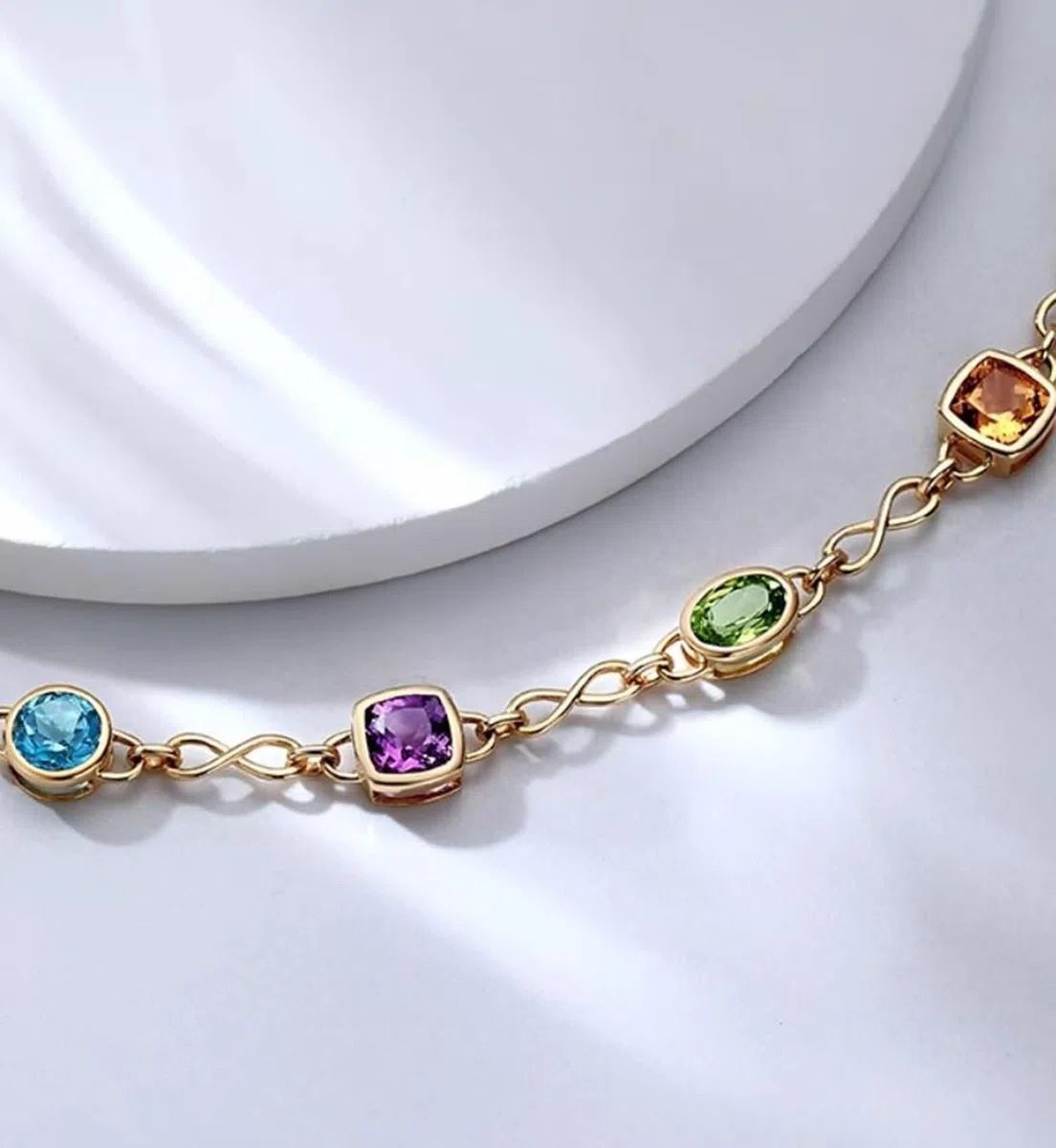 KnSam Pulseras de oro amarillo de 9 K/14 K/18 K, topacio para mujer, infinito, talla redonda, azul, joyas auténticas pulseras con peridoto de oro de 18/14/9 quilates