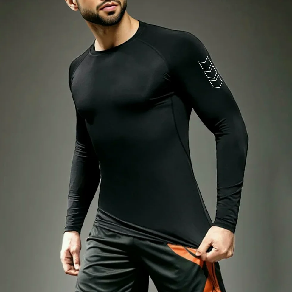 DYRBF - Camiseta de compresión de manga larga para hombre, para correr, secado rápido, protección solar, capa base deportiva