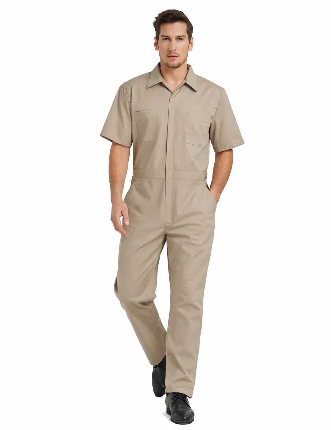 TOPTIE Mono de Trabajo Hombre Manga Corta Overol Uniforme Cremallera Frontal Cintura Elástica