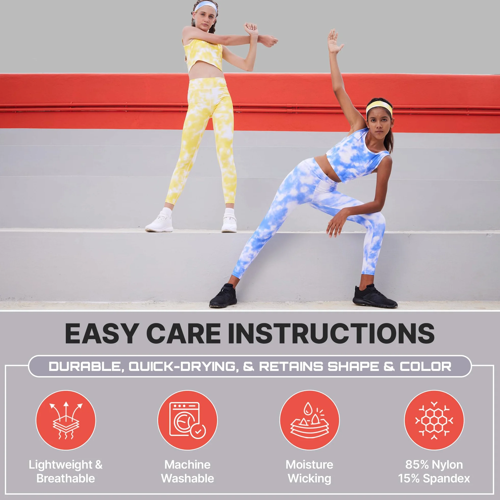 Girls Athletic Leggings Yoga Pants w/Sleeveless Crop Tank Tops for Kids Workout Cheer Dance Run Sizes 3-16, 5pc Set