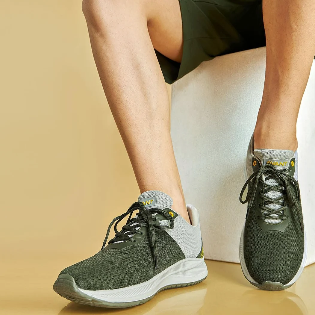 AVANT Zapatillas Racer para correr y entrenar para hombre, suela de EVA, plantilla de goma natural EVA, malla superior de punto, Olive/L.Grey, 8 UK