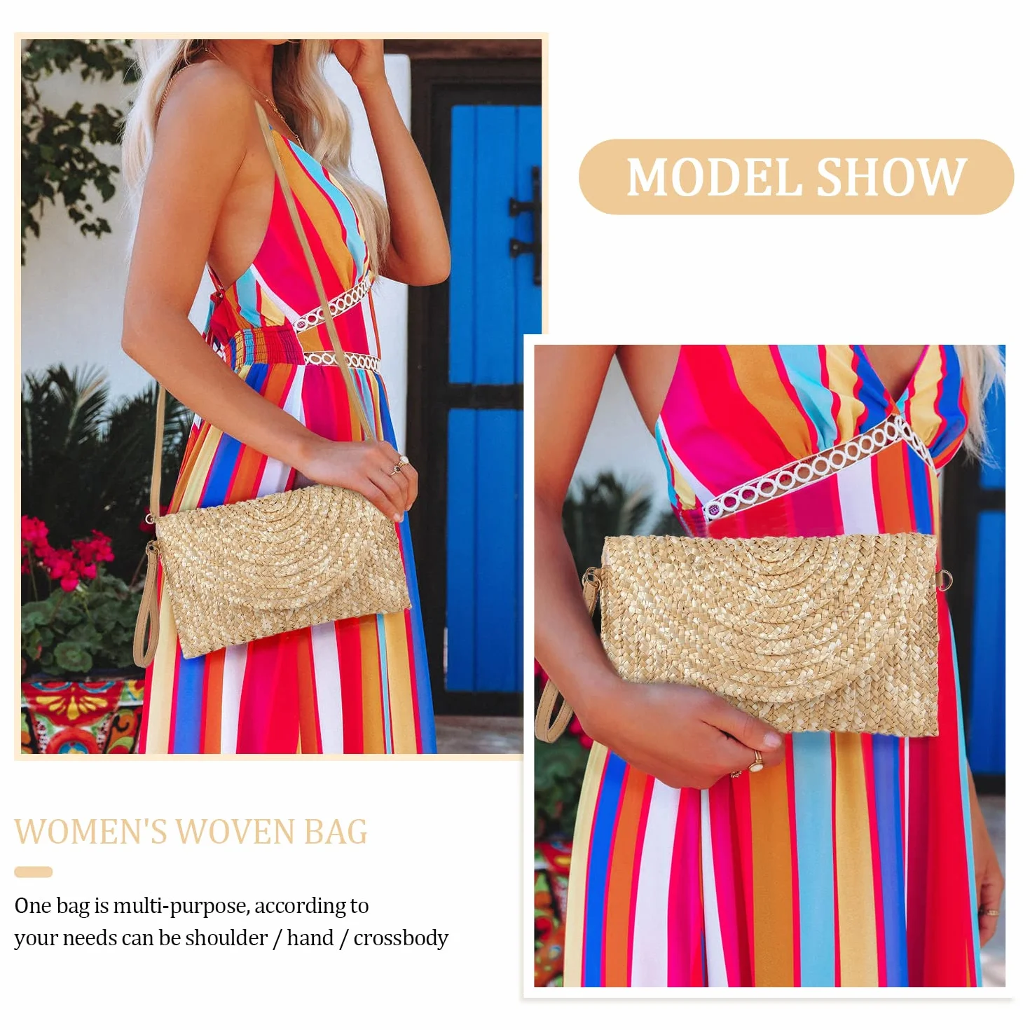 LHHMZ Cartera de mano de paja para mujer Bolsos de verano Bolsos de hombro de paja tejida Cartera de playa