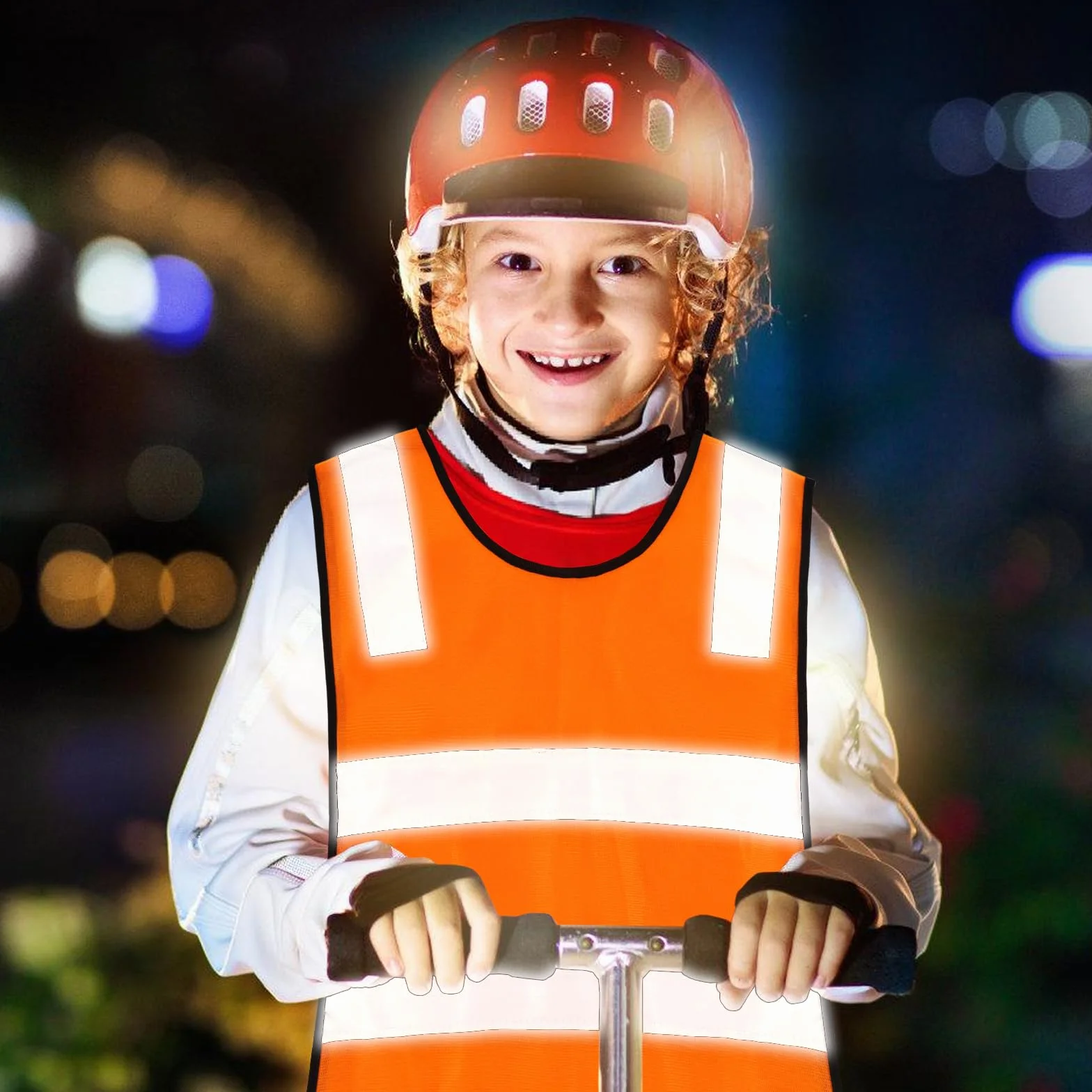10 Piezas Chaleco Reflectante Niño, Chaleco Reflectante para Niños, Chaleco de Seguridad para Niños 3-12 Años, Chaqueta de Alta Visibilidad para Noche Ejecutar Ciclismo Camino al Colegio (Naranja)
