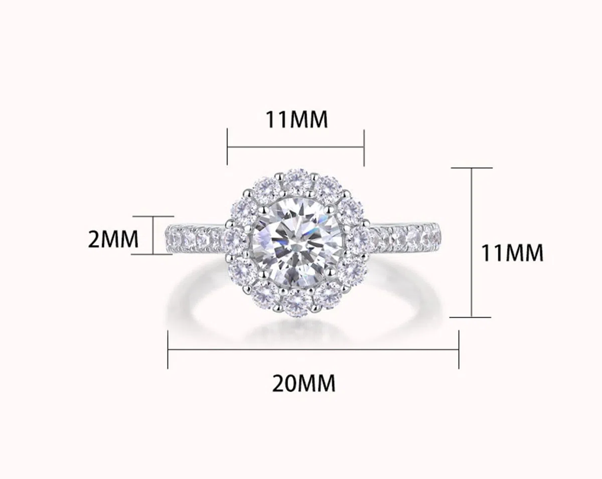 Anillo para mujer, oro 1 ct, moissanite, anillo de boda, oro blanco, halo, anillo de compromiso, oro auténtico para mujer