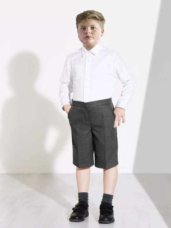 L S U Pantalones cortos escolares para niños, uniforme medio elástico, sin cremallera/clip, 2-11 años
