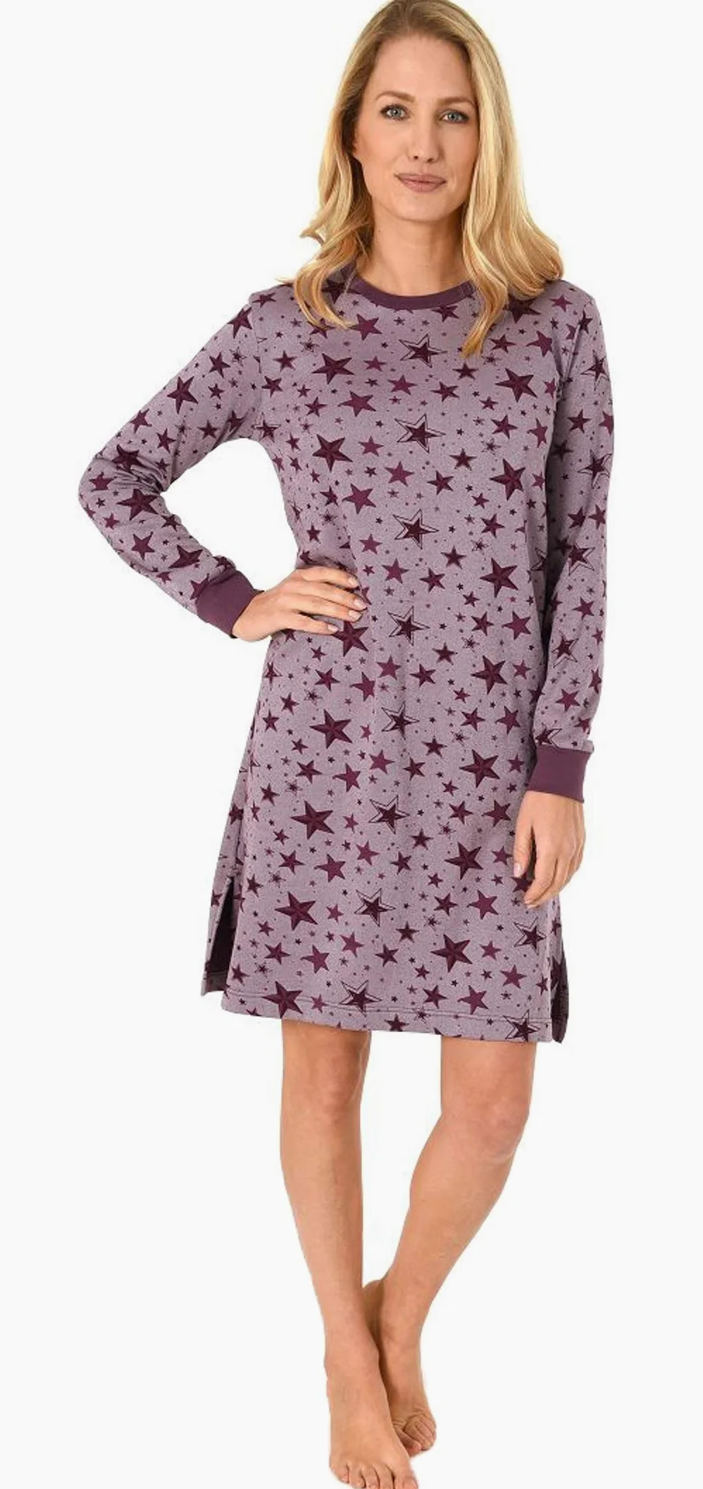 Normann WÄSCHEFRIK – Camisón de Mujer de Rizo con puños para Invierno – Estrellas como diseño – también en Tallas Especiales hasta la Talla 60/62 Frutas del Bosque 60/62