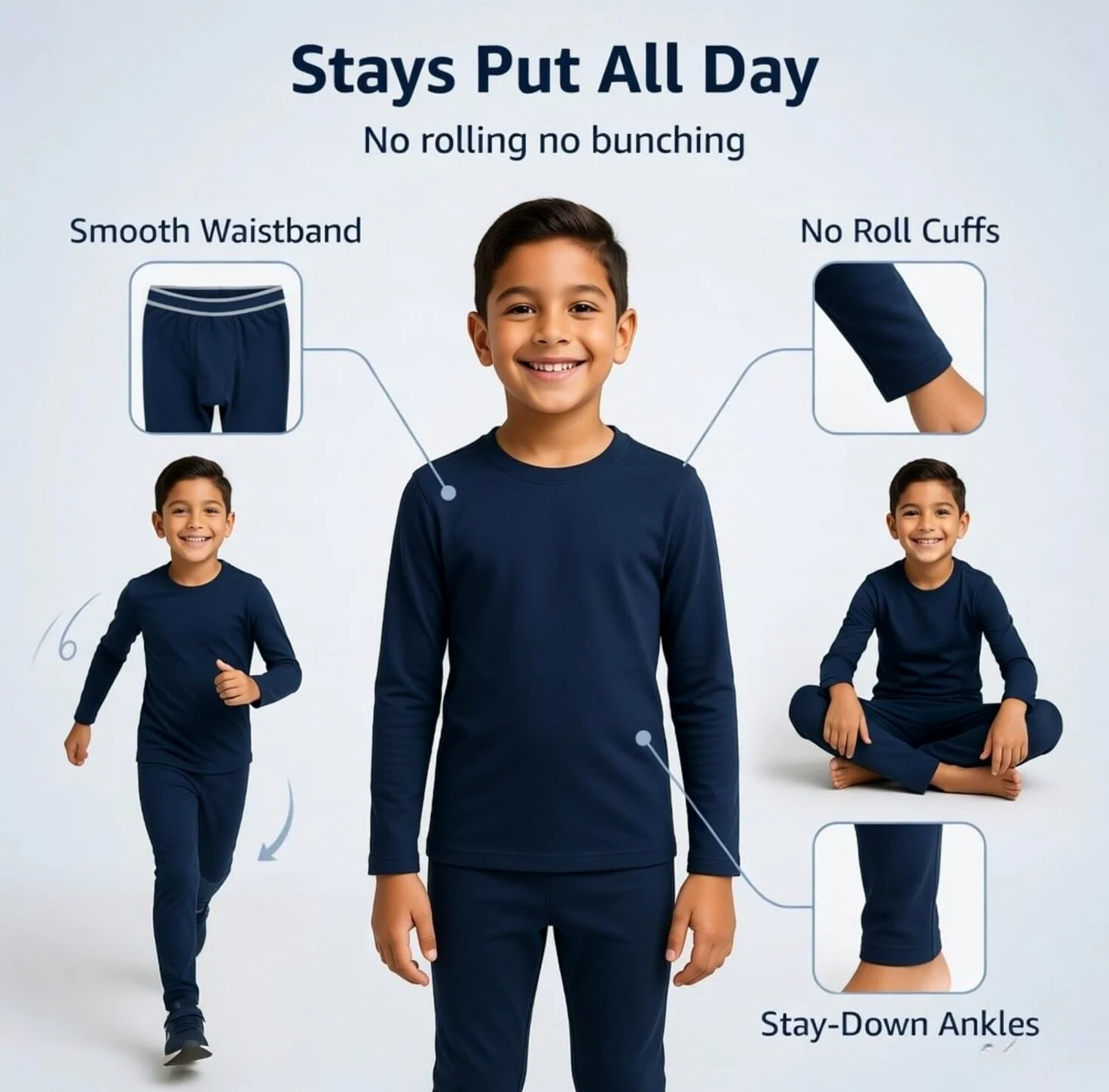 Conjunto de ropa interior térmica para niños; pantalones largos para niños; juego de capa base para clima frío; microfibra que absorbe la humedad