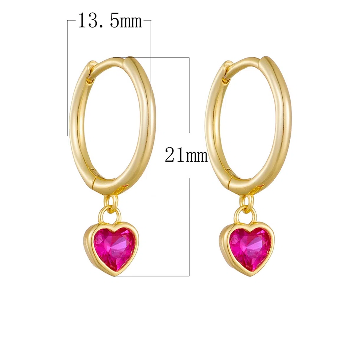 Pendientes colgantes de oro blanco para mujer, oro amarillo y platino, con forma de corazón, rubí creado en laboratorio