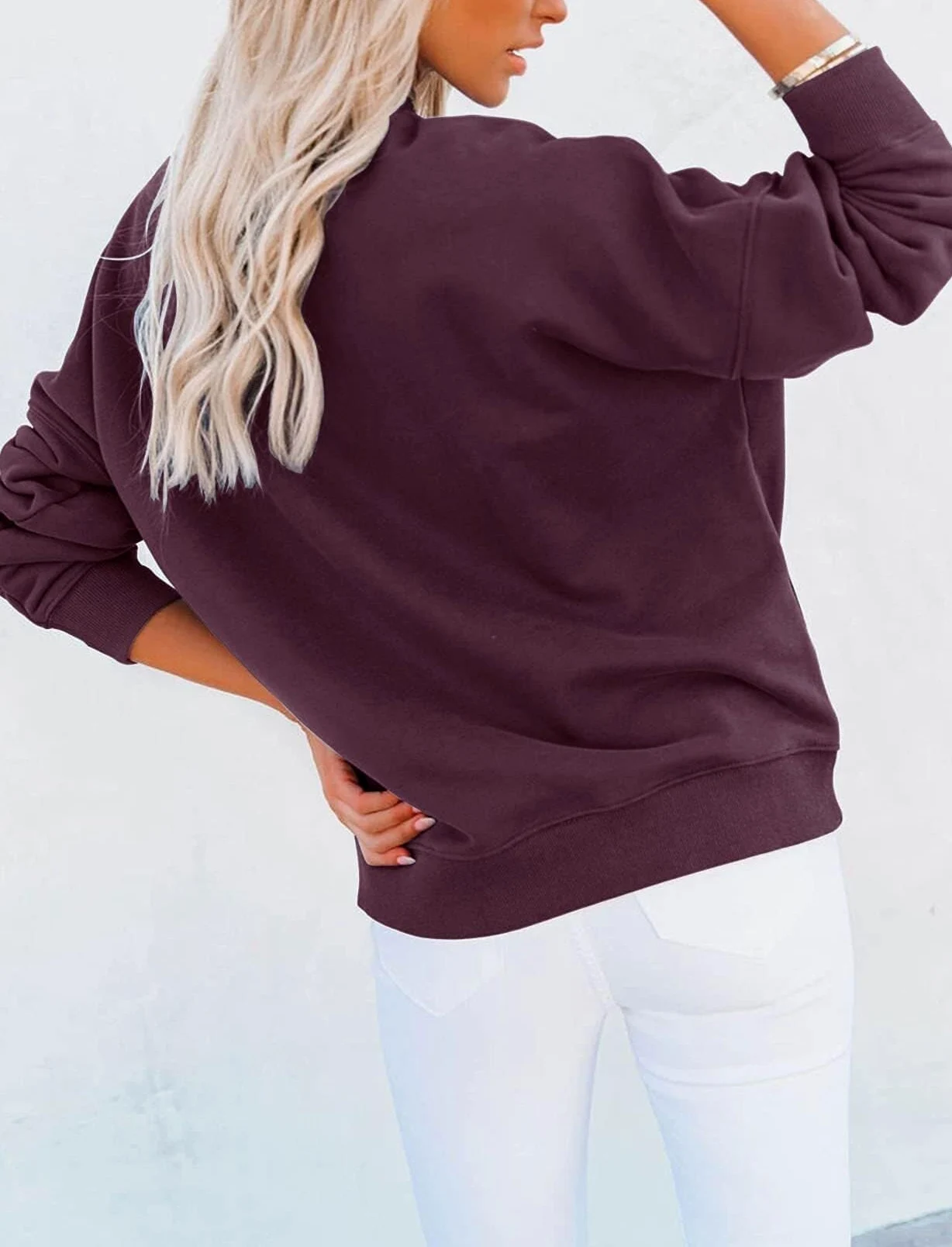 Sudadera Casual de Manga Larga for Mujer, básica, Holgada, con Cuello Alto, Ligera, con Bolsillo(Purple,M)