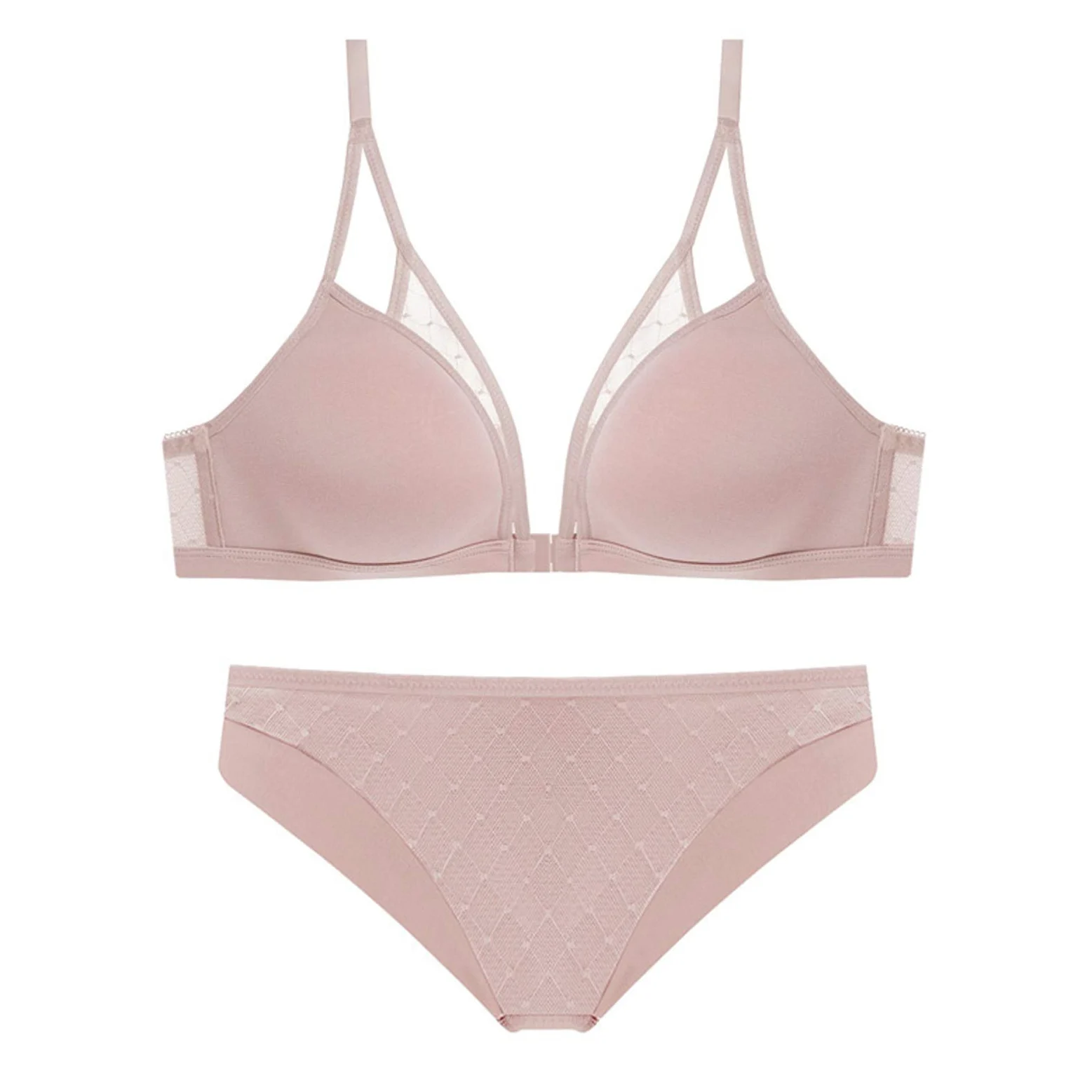 Bralette triángulo para mujer, sujetador y bragas sexys sin alambre, 2 piezas, soporte cómodo para cuello en V profundo (color rosa, tamaño: 80 C)