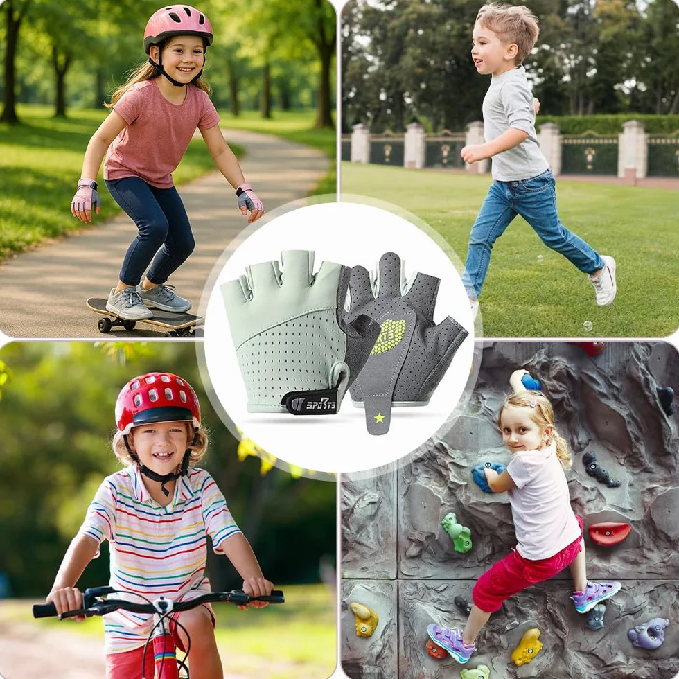 Guantes Bici Niño,Guantes Niño,Guantes Sin Dedos,Palms Protección Antideslizantes Cómodos y Transpirables para Patinaje sobre Hielo, Bicicletas, Scooters, Clases de Educación Física(Rosa,M)
