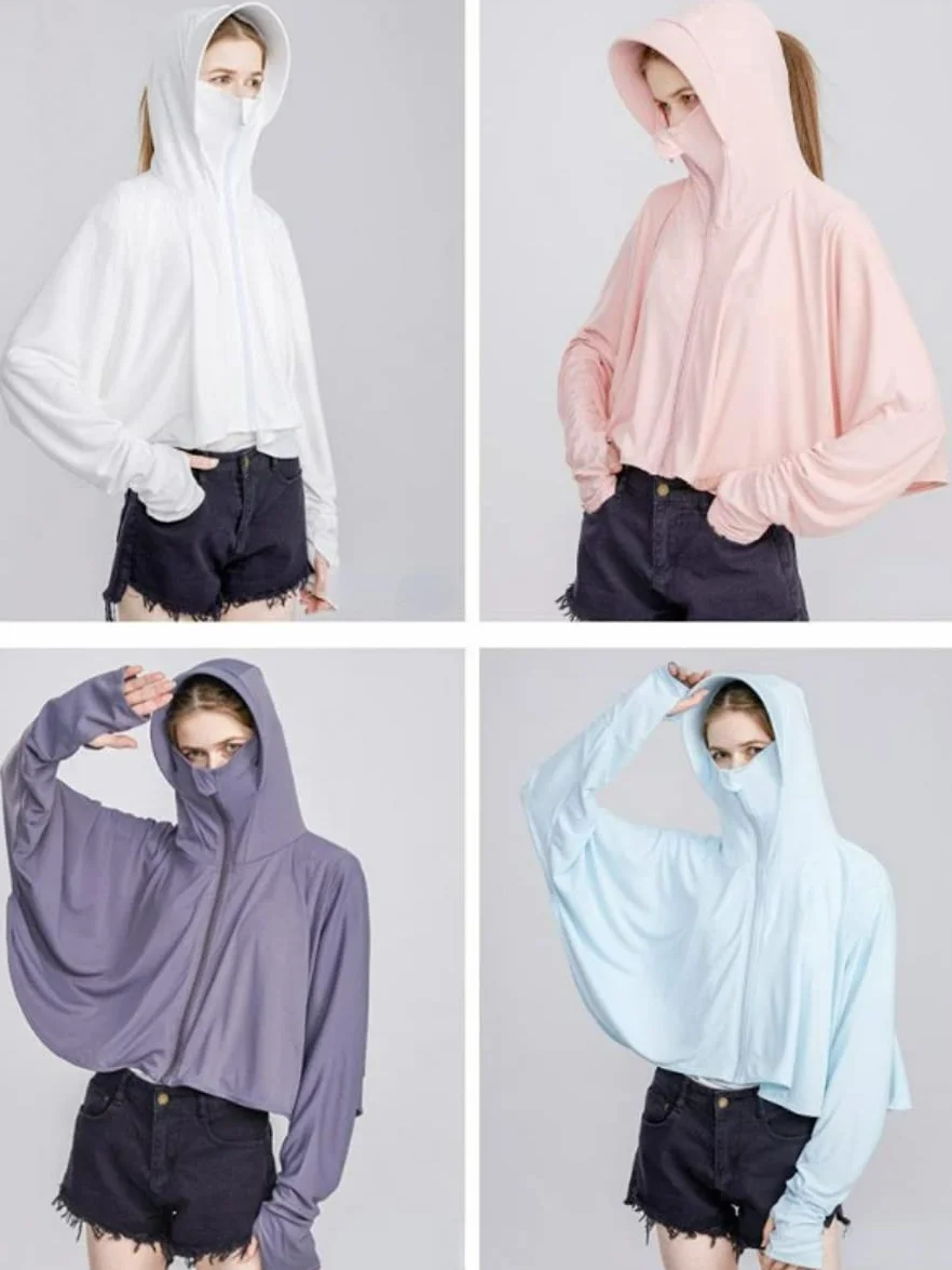 Chaqueta de protección solar para mujer, con cremallera completa, UPF 50+, protección solar UV, ligera, manga larga, sudadera con capucha