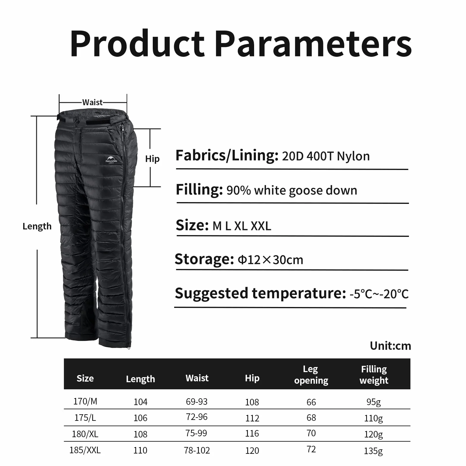Naturehike Pantalones Gruesos de Invierno de Esquí Térmicos Plumón Calientes a Prueba de Viento