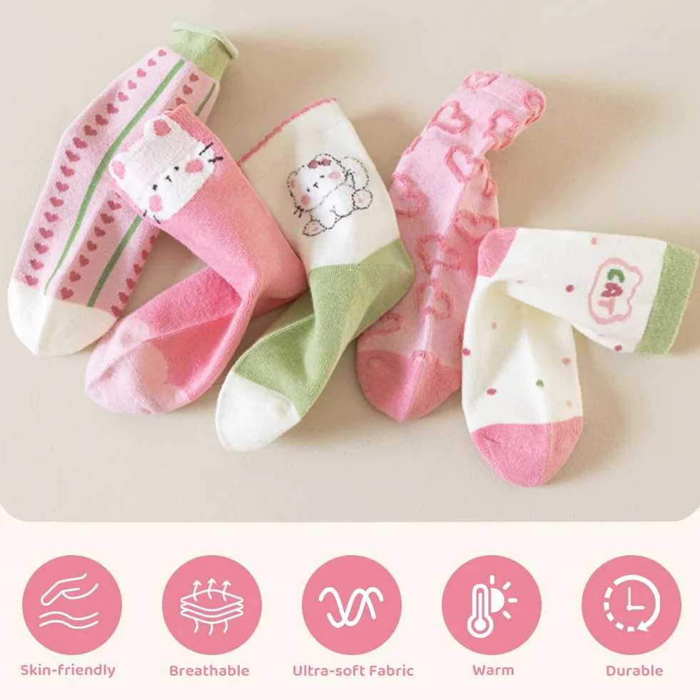 Calcetines para Niños Niña, Calcetines de Pantorrilla, Calcetine Deportivos Algodón Bonitos, Ternera de Rosa Calcetine Gifts para Niñas y Amigas, 5-8 años