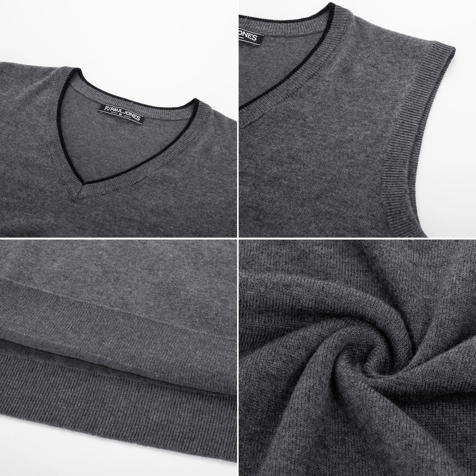 PaulJones Chaleco sin mangas con cuello en V para hombre, ajuste delgado, ropa de punto, suéter de punto, cárdigans, camisetas sin mangas