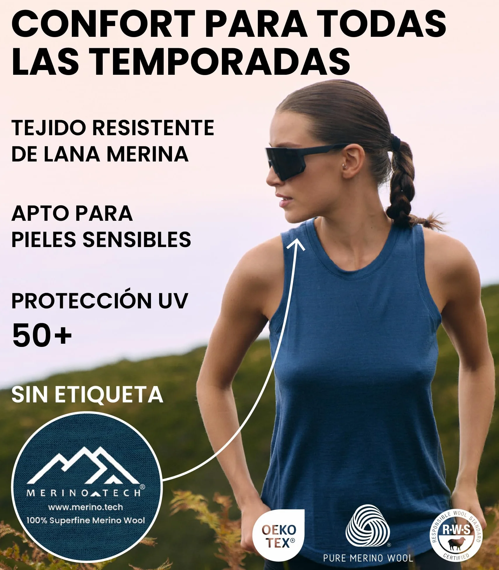 Camiseta Tirantes Mujer Lana Merino - Camiseta Interior Lana Merino Mujer Activa Capa Base, Evacuación de Humedad (Medium, Charcoal Basic)