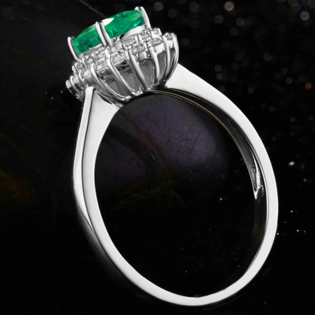 Anillo de compromiso de platino para mujer, anillos de boda de aniversario para ella con esmeralda ovalada de 1 ct y moissanita de 0,25 quilates, tamaño H 1/2-V 1/2